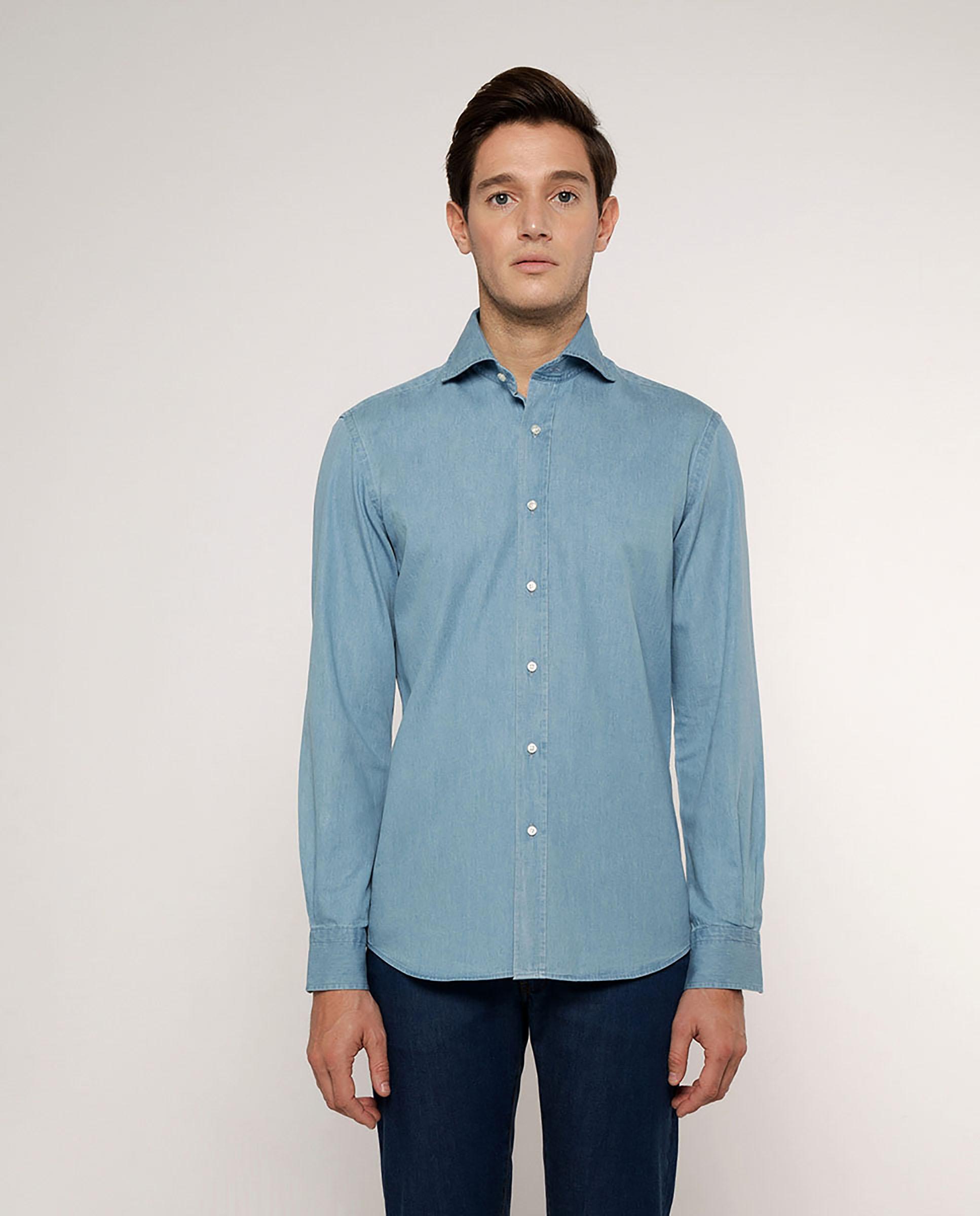 Camisa Sport Denim Semi-justa Azul-claro-1