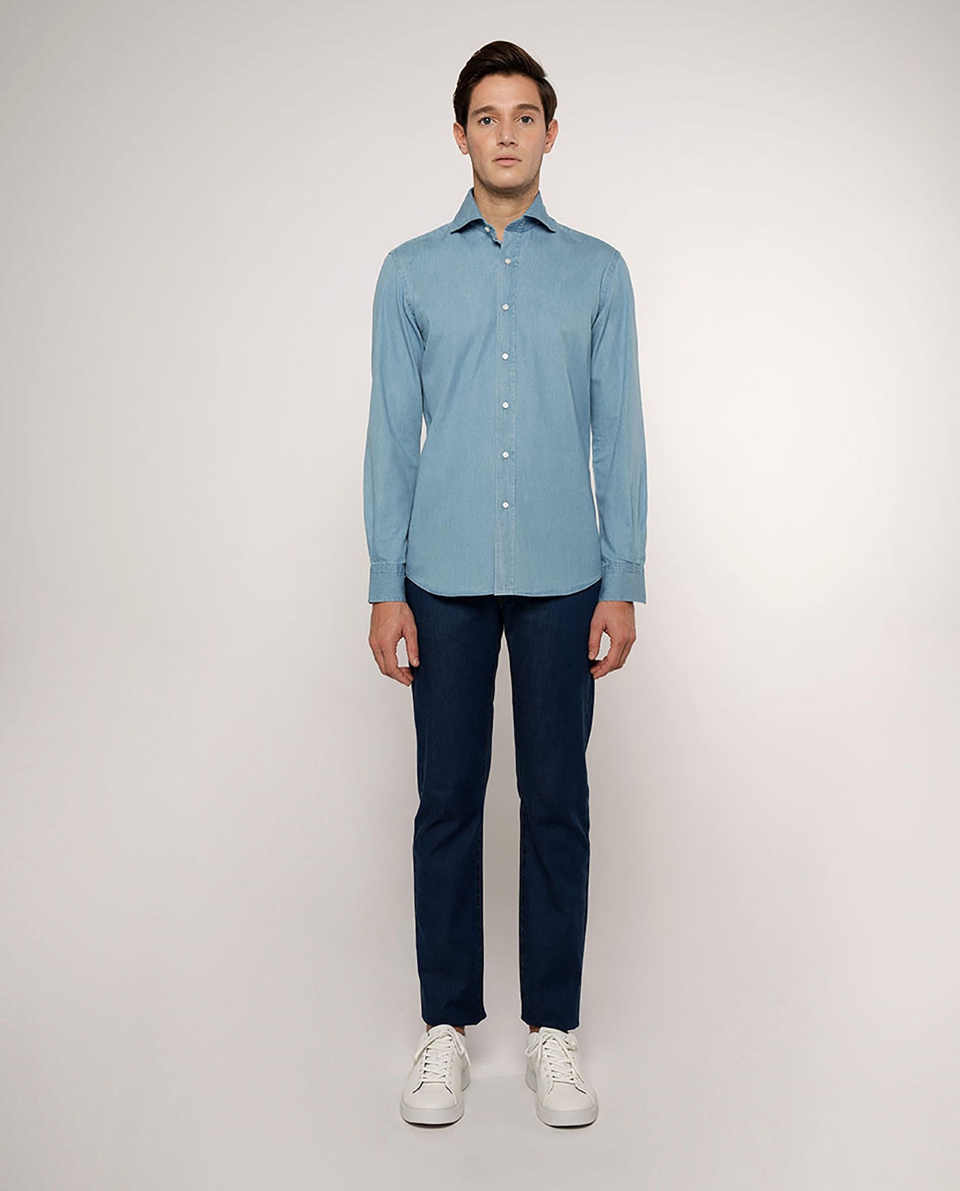 Camisa Sport Denim Semi-justa Azul-claro-3