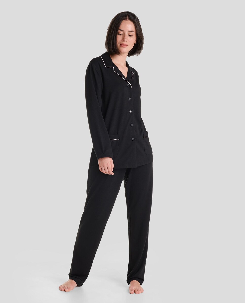Pijama Liso com Botões Preto-1