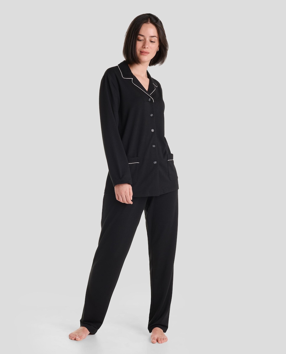 Pijama Liso com Botões Preto-1