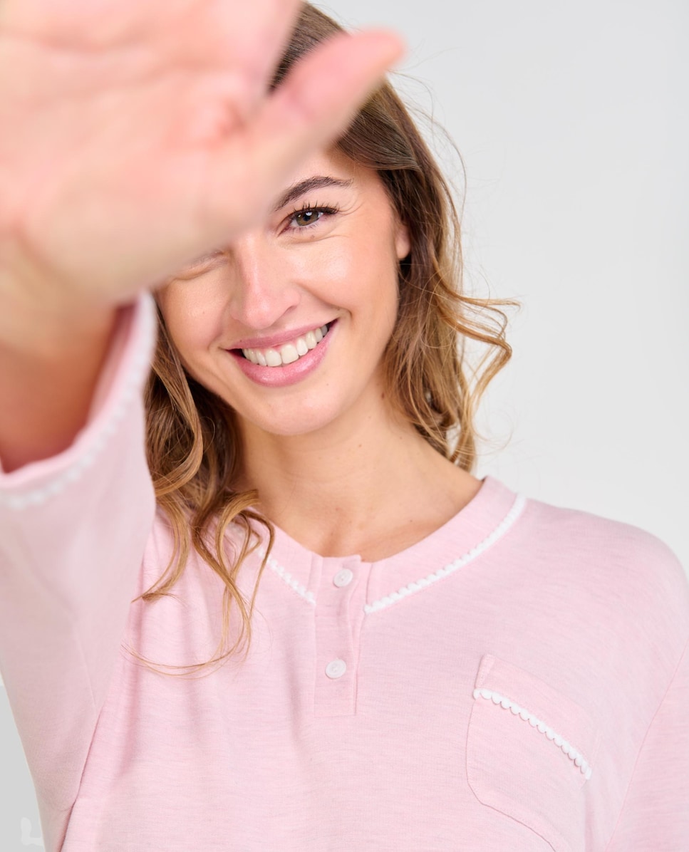 Pijama Comprido Liso Rosa-4