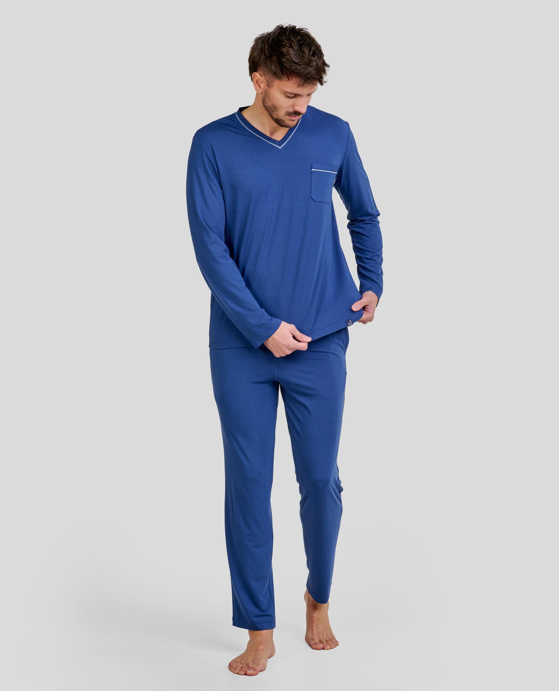 Pijama Comprido com Bolso Azul-1