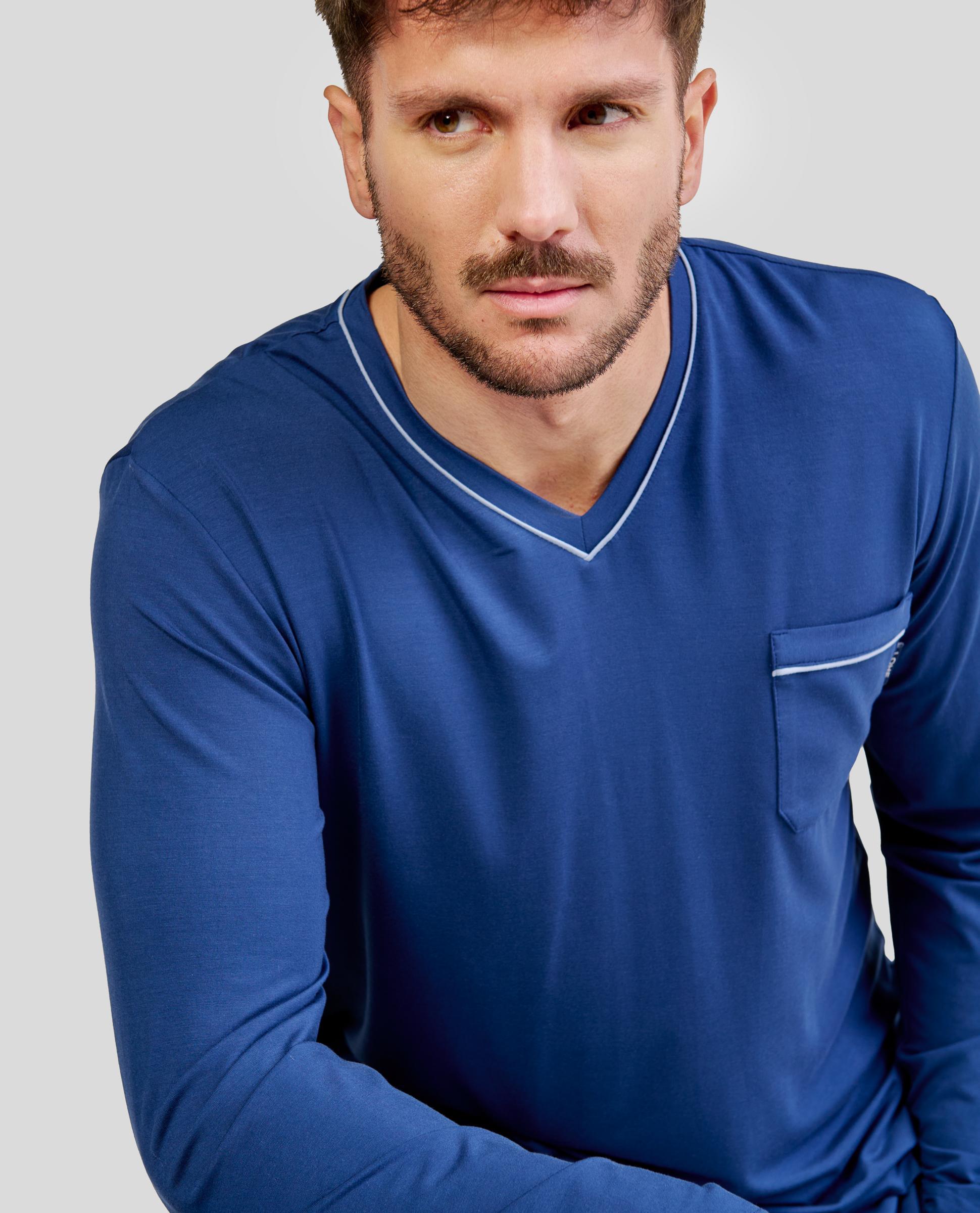 Pijama Comprido com Bolso Azul-4