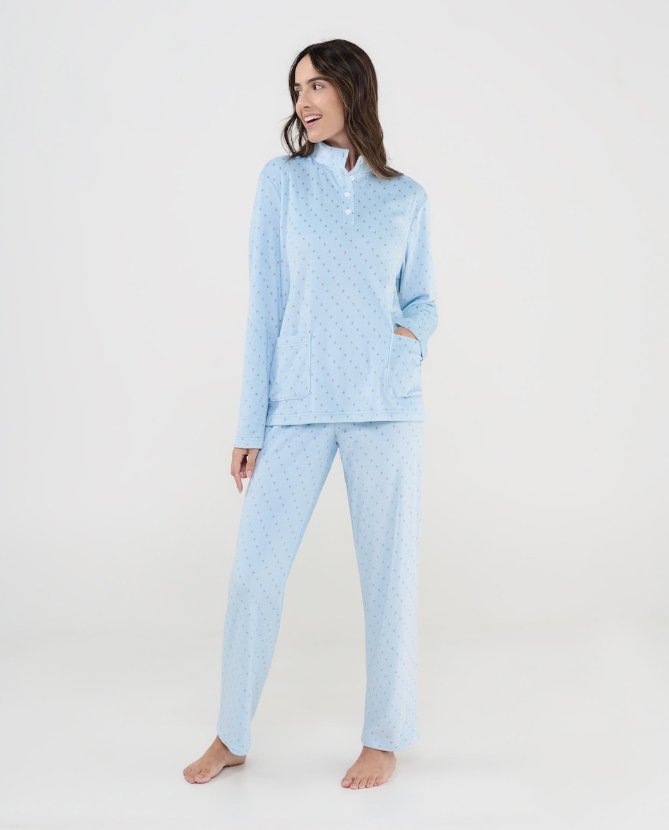 Pijama Comprido com Estampado Azul-celeste-1