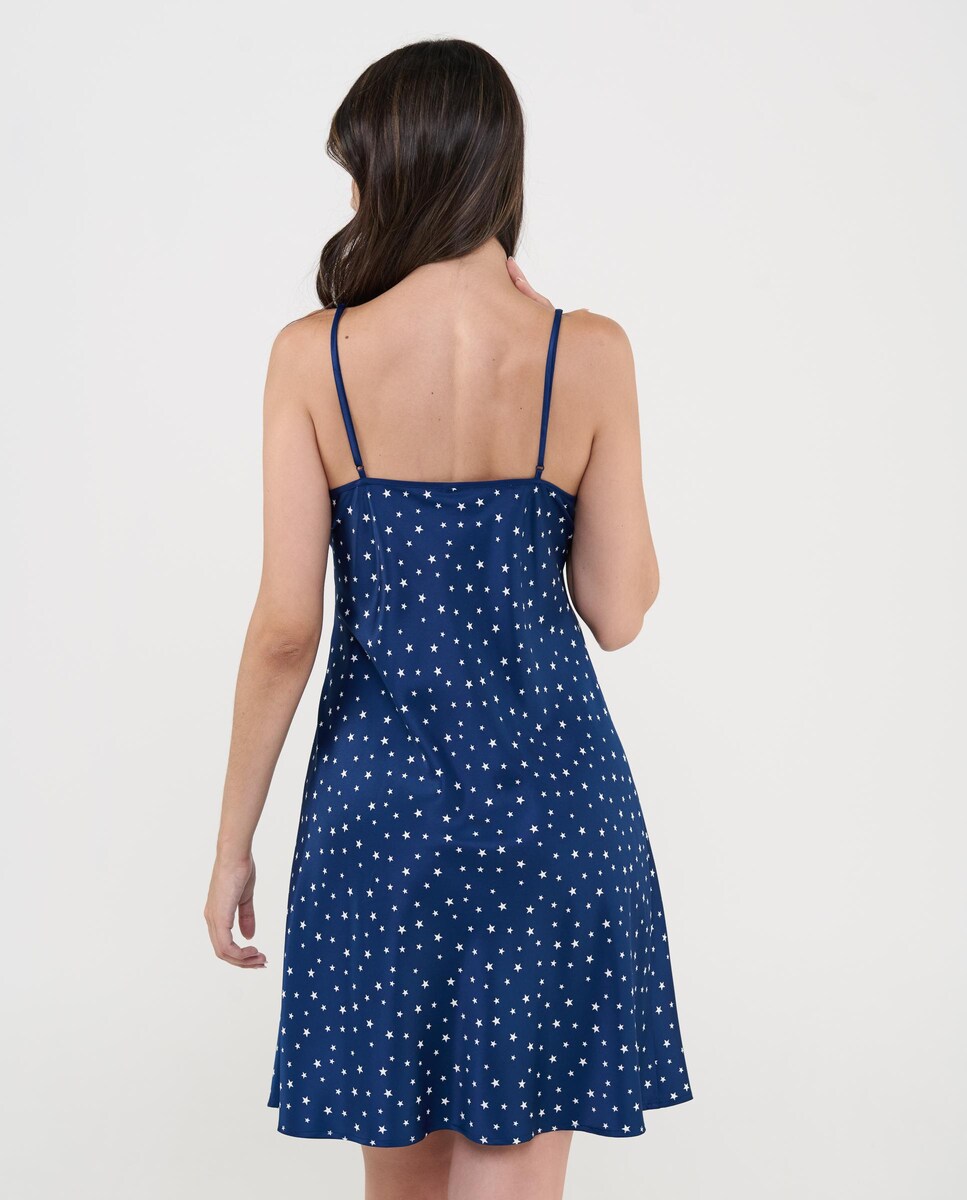 Camisola Curta de Cetim Estampada Azul-marinho-2