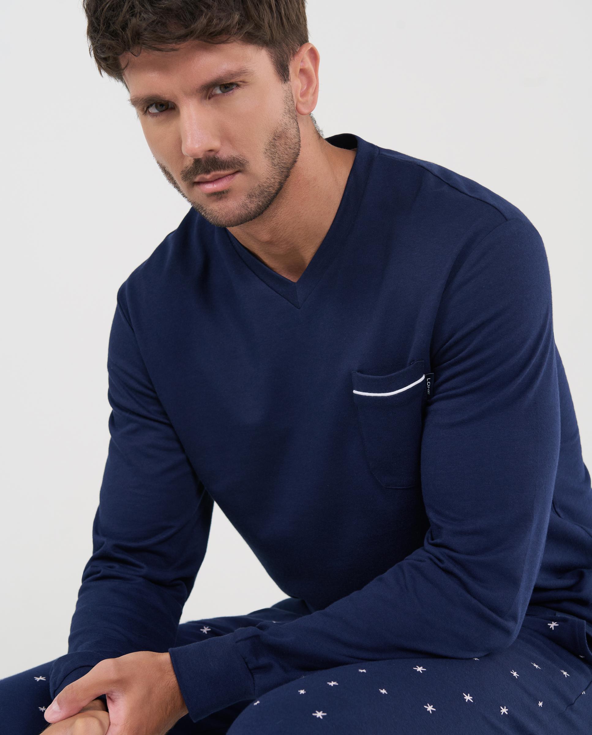 Pijama Comprido Estampado Azul-marinho-4