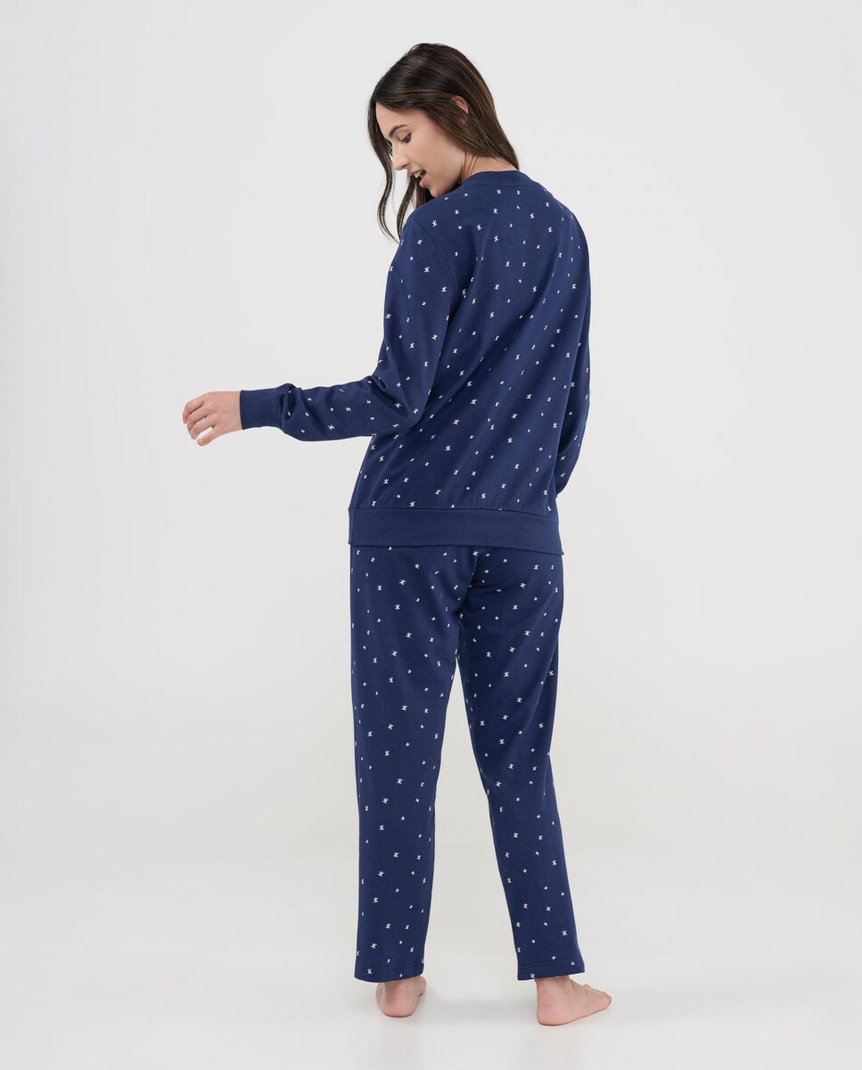 Pijama Completo em Marinho Estampado Azul-marinho-2