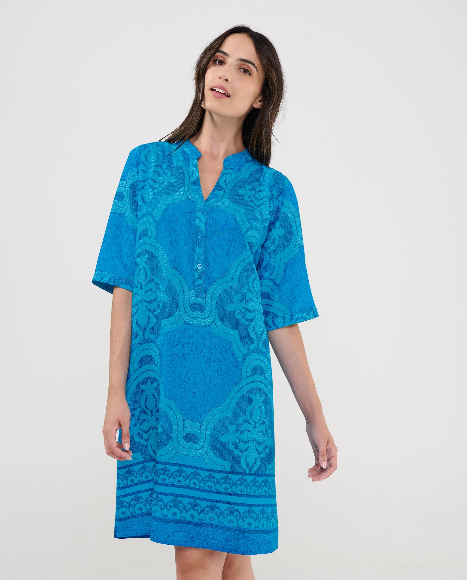 Vestido de Praia Aberto Mosaico Turquesa-2
