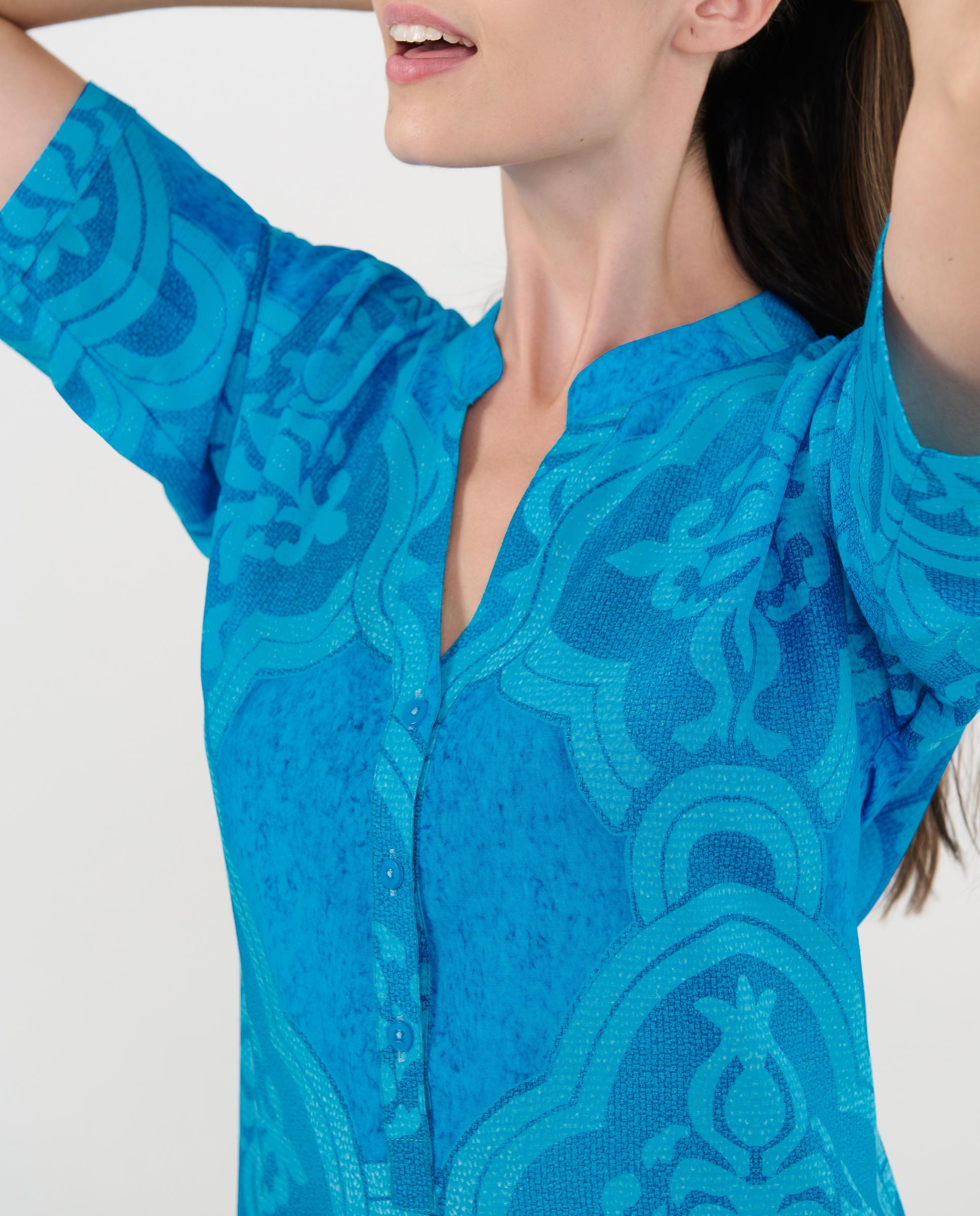 Vestido de Praia Aberto Mosaico Turquesa-4