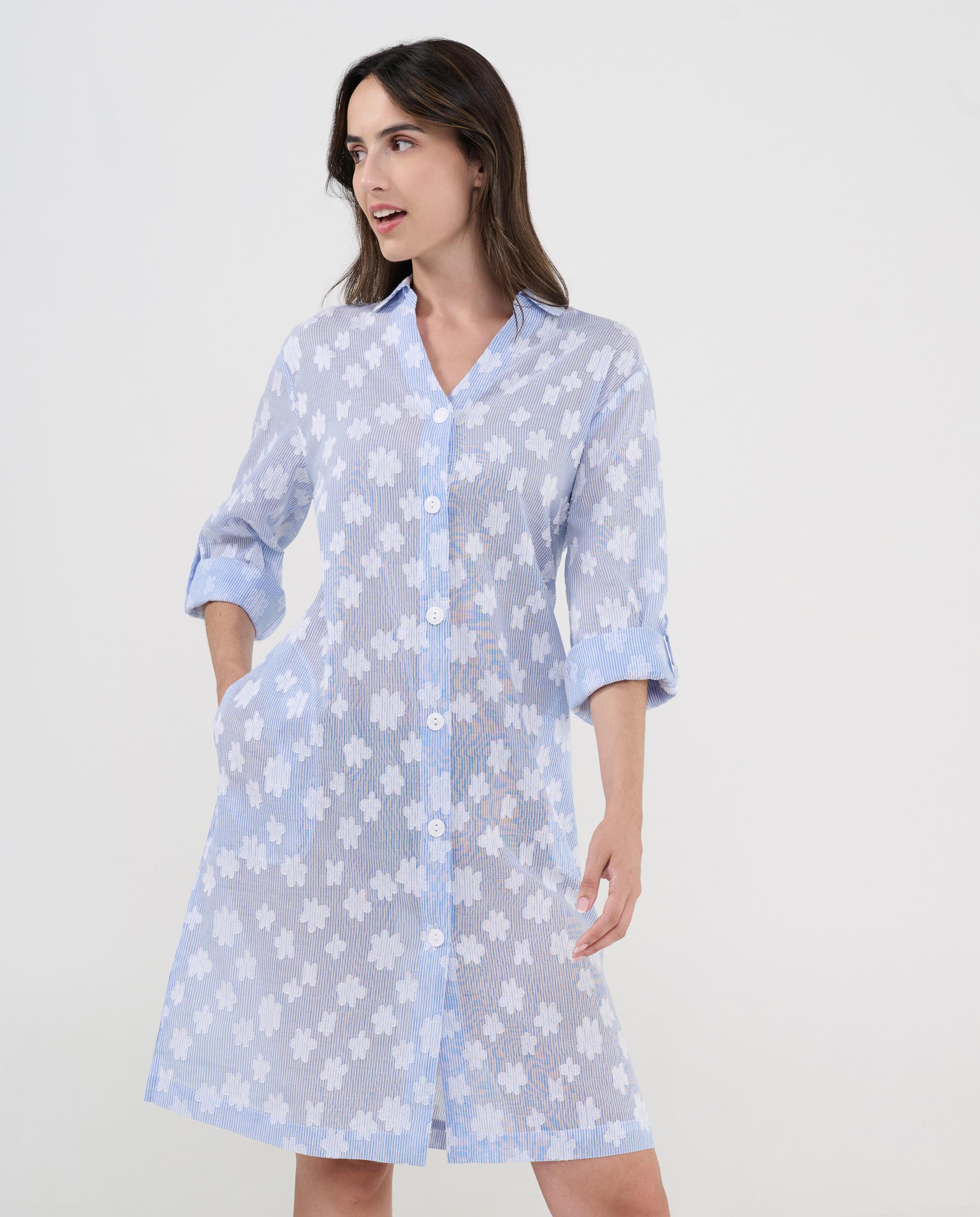 Vestido de Praia Estampado com Botões Azul-celeste-2
