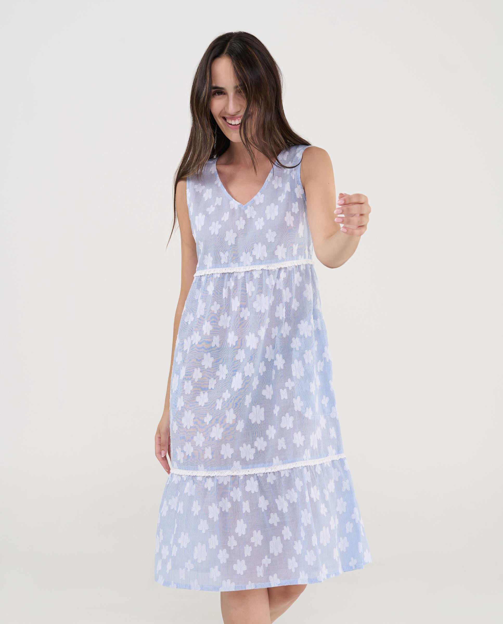 Vestido de Praia Curto sem Mangas Estampado Azul-celeste-2
