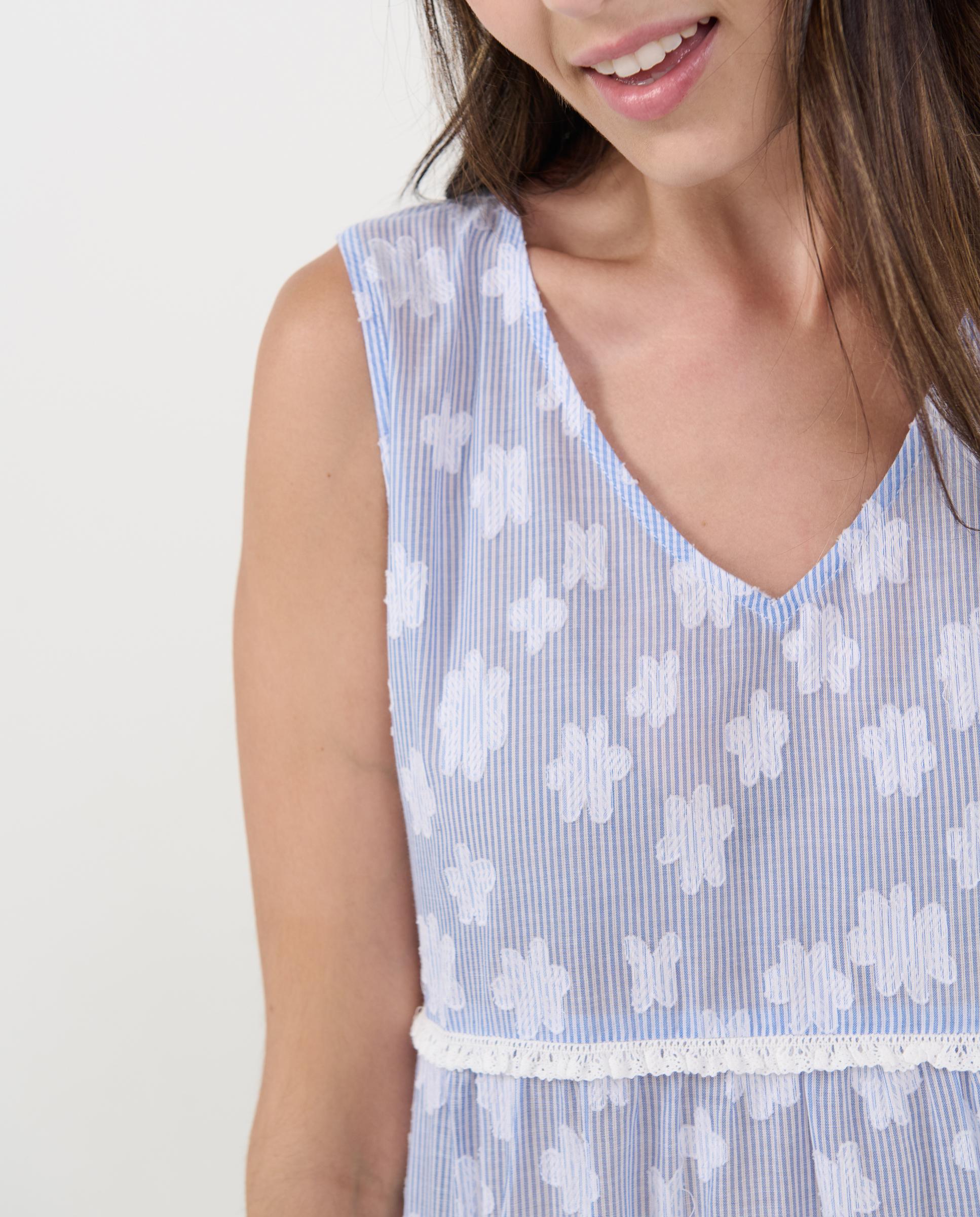 Vestido de Praia Curto sem Mangas Estampado Azul-celeste-4