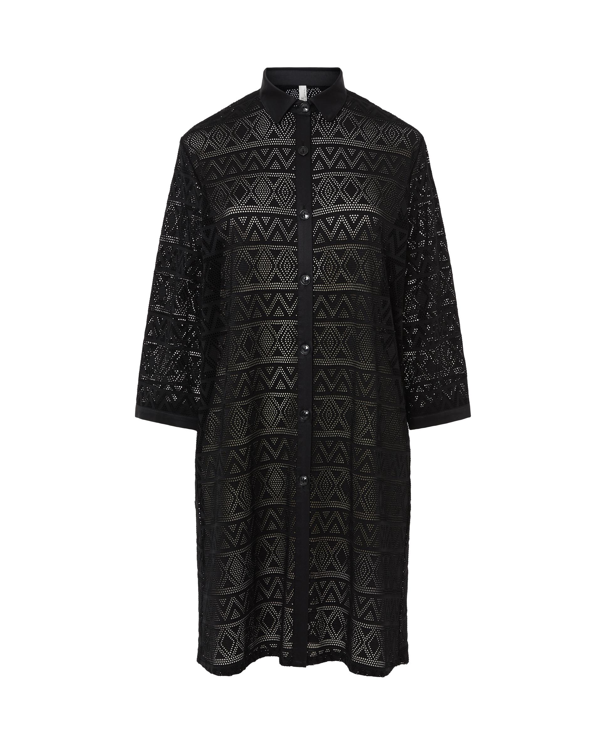 Vestido de Praia Perfurado com Botões Preto-3