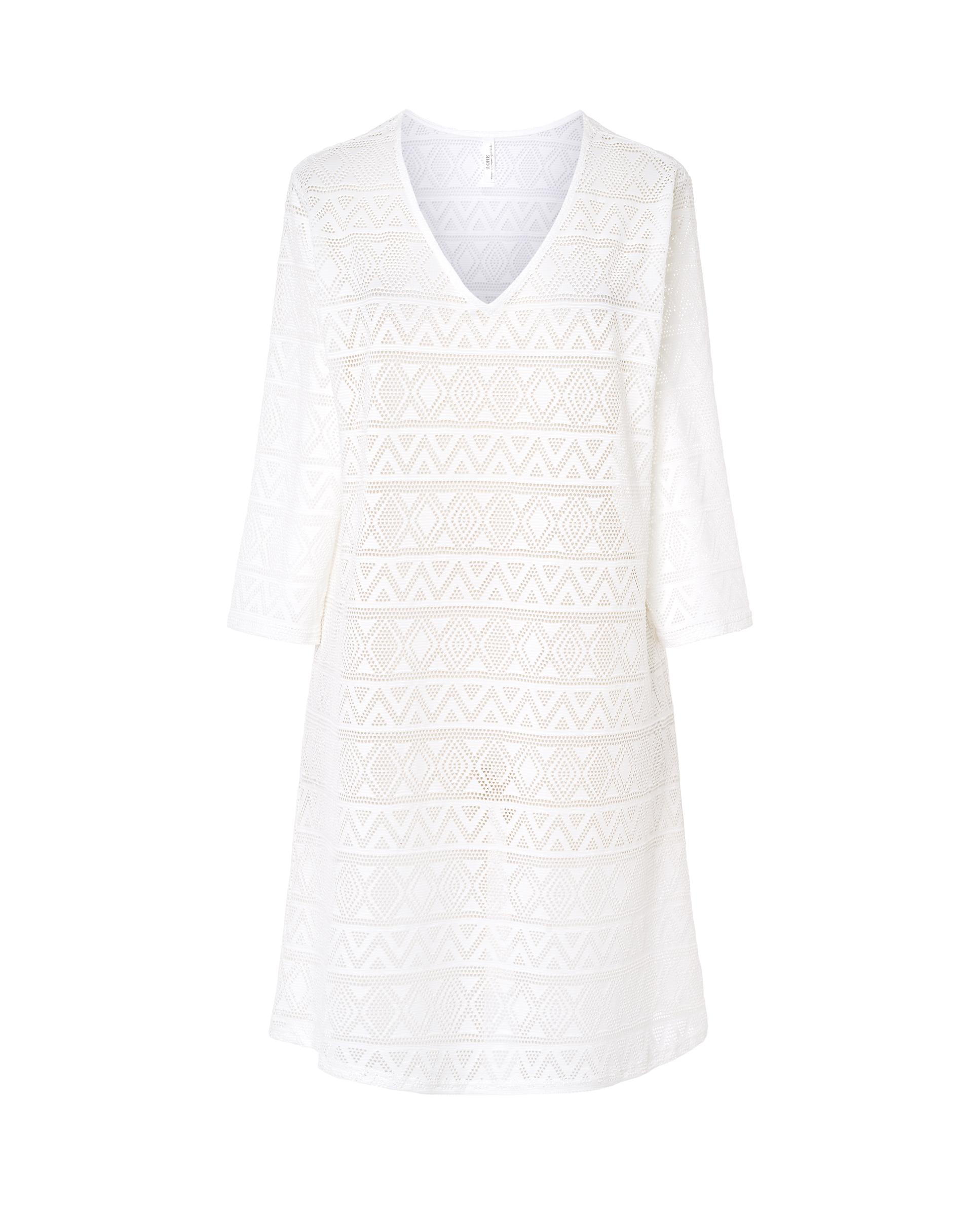 Vestido de Praia Perfurado com Decote em V Branco-3