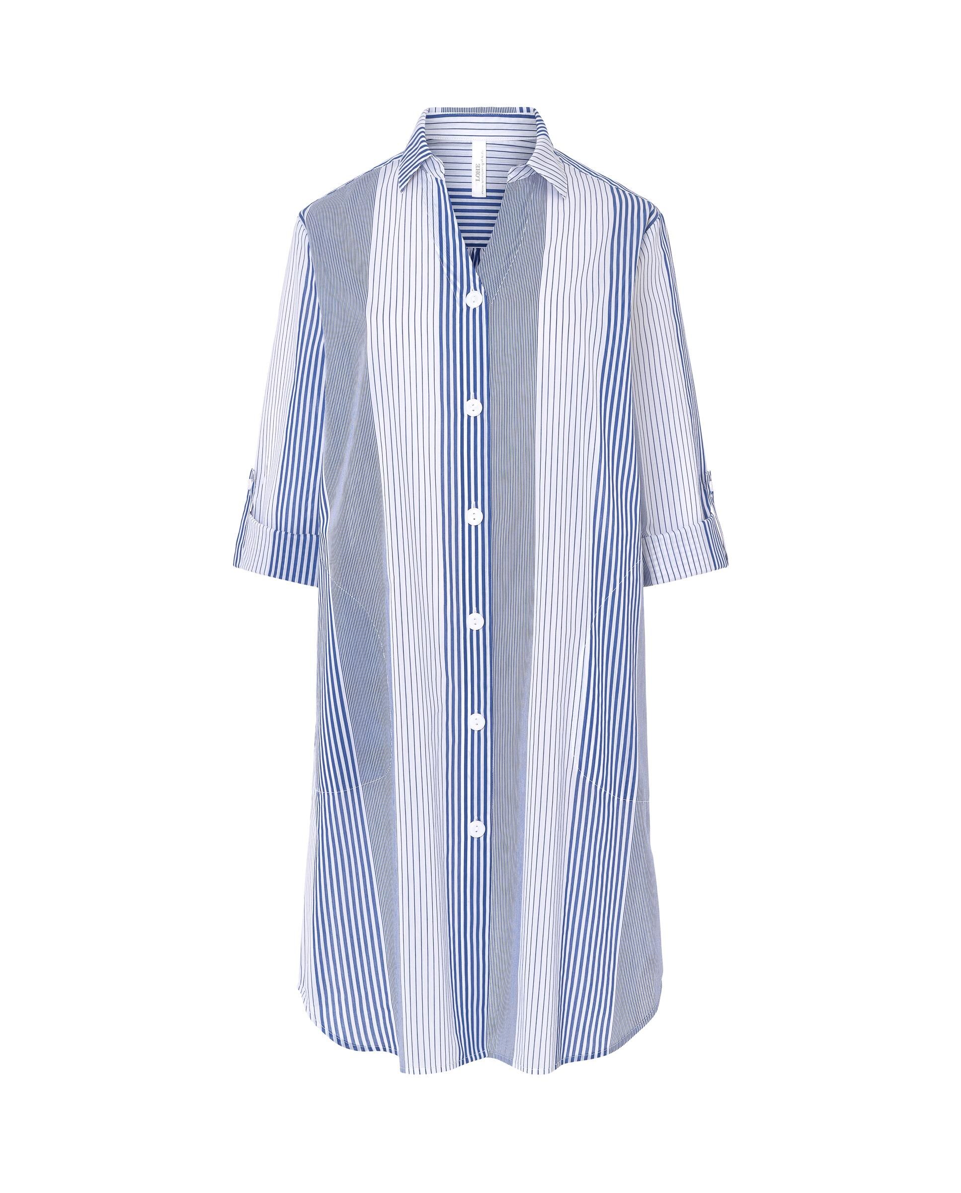 Vestido de Praia Curto com Botões Às Riscas Azul / Branco-3