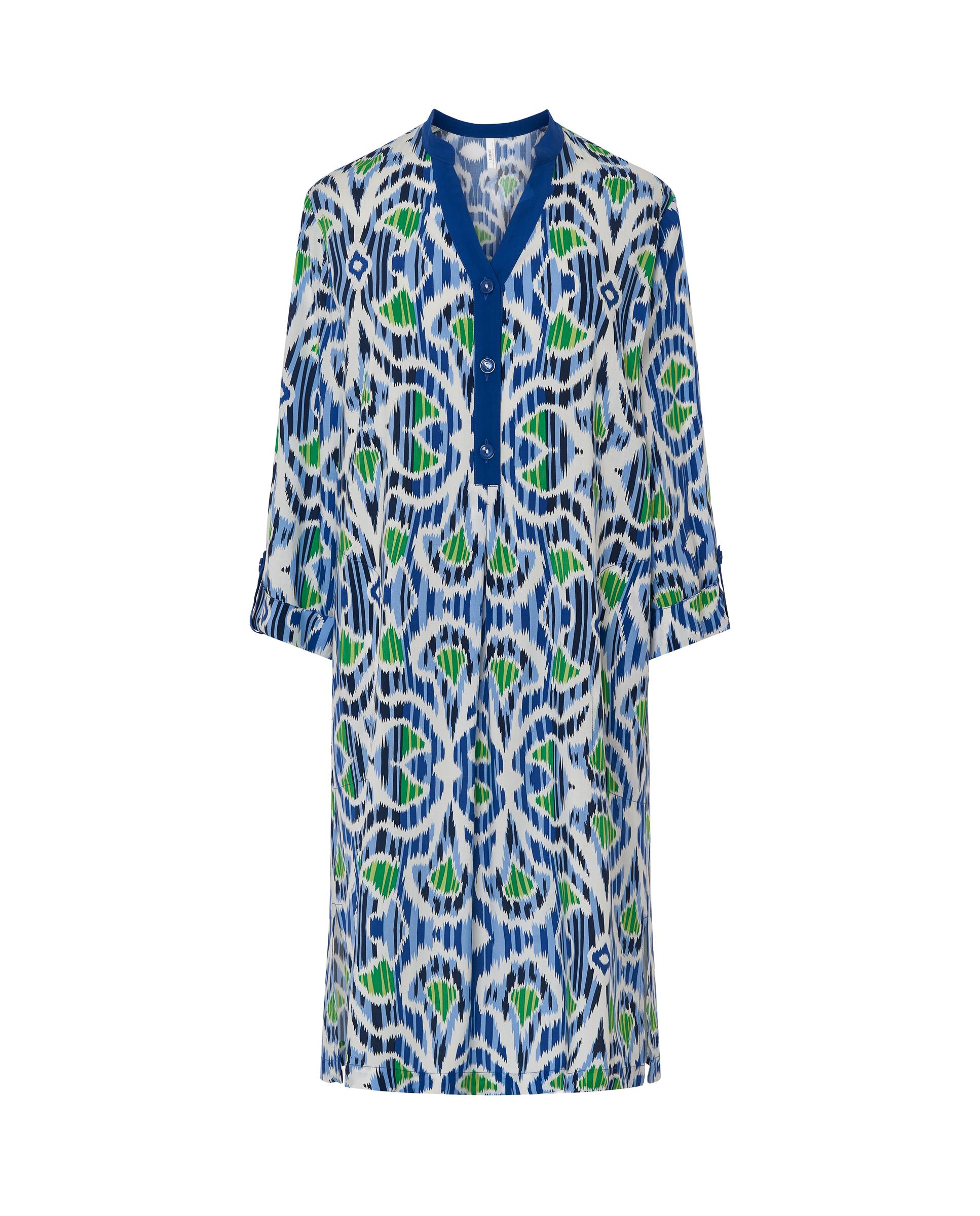 Vestido de Praia de Manga Curta Estampado Azul / Verde-3
