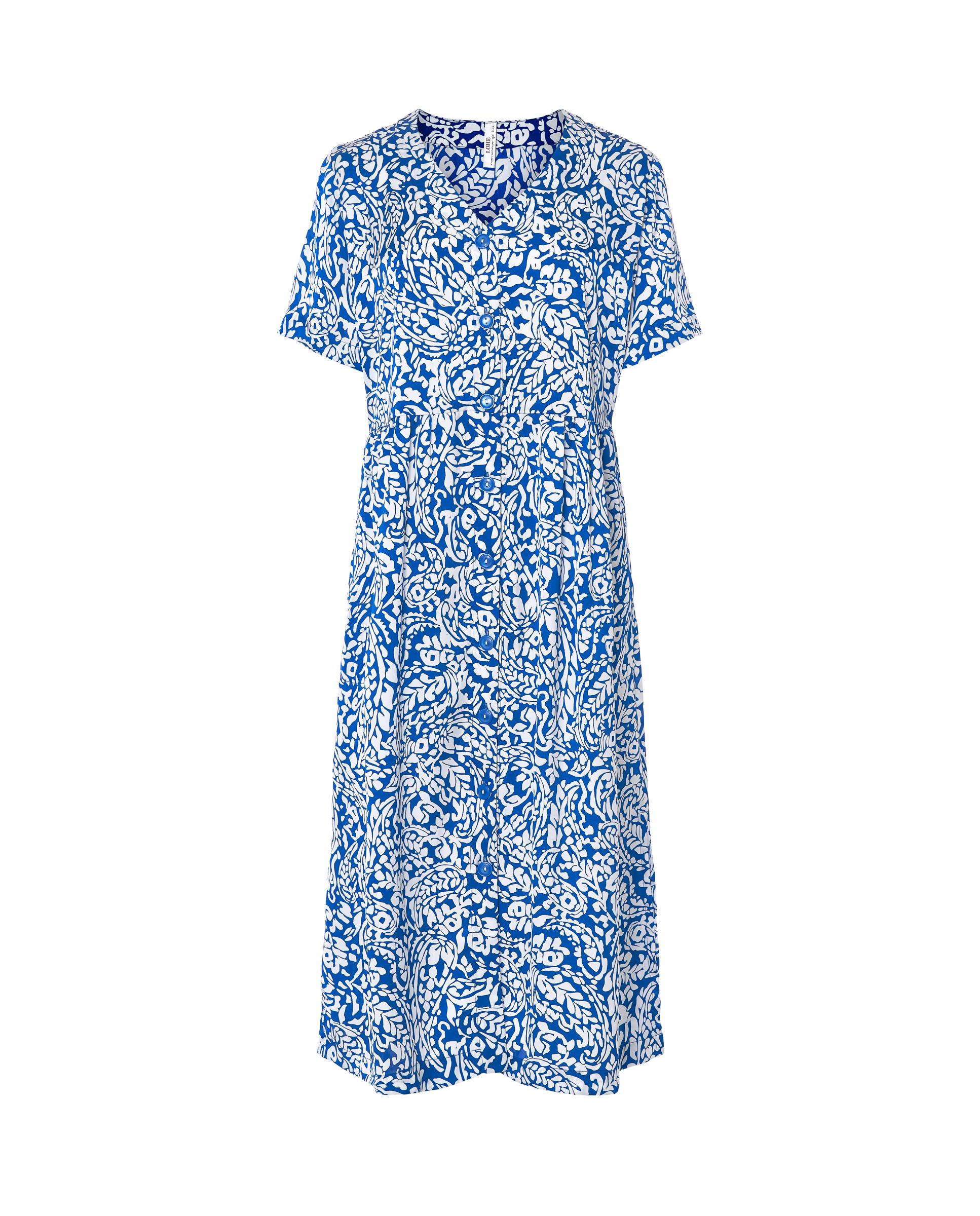 Vestido de Praia Comprido de Manga Curta Estampado Azul / Branco-3