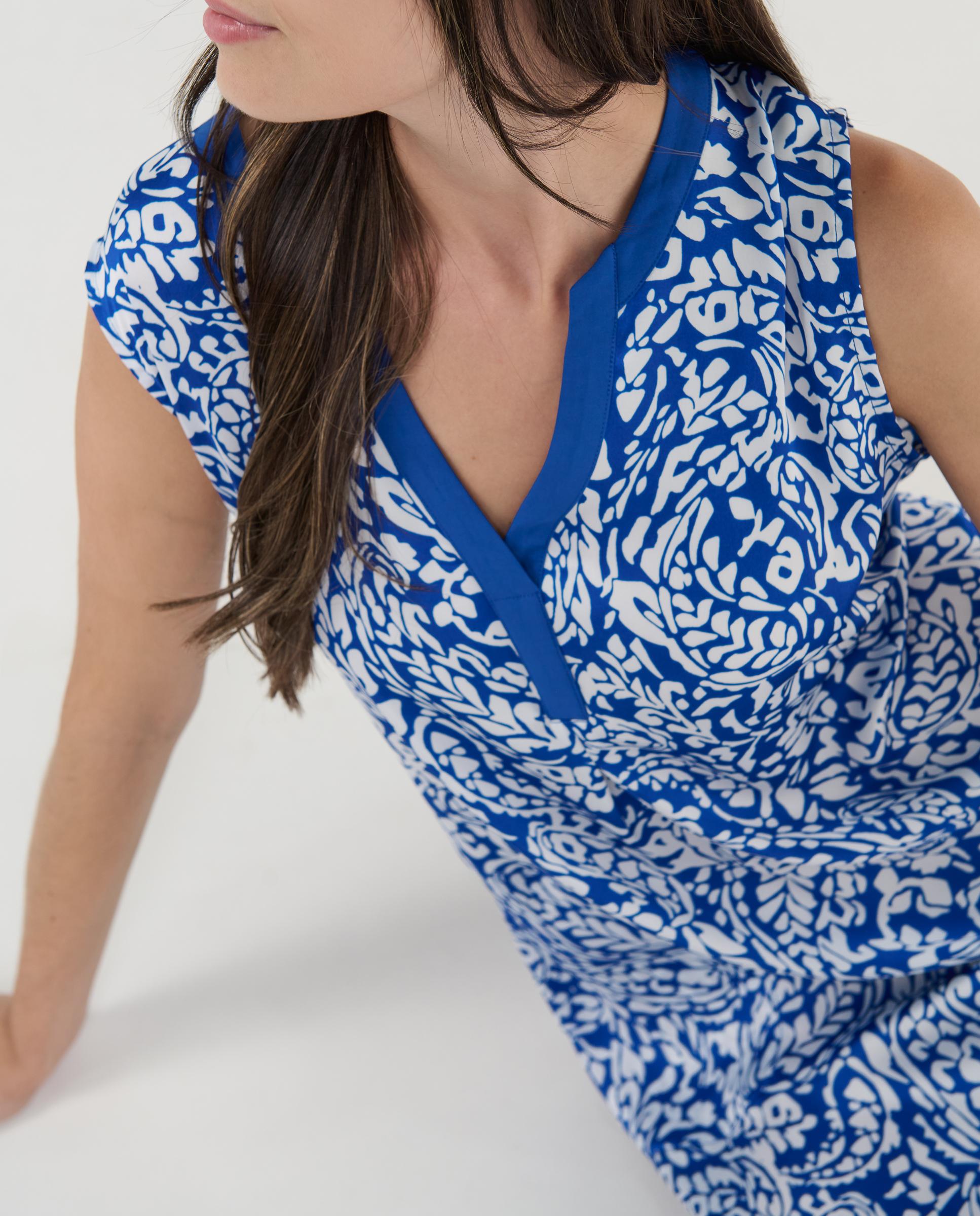 Vestido de Praia Curto sem Mangas Estampado Azul / Branco-4