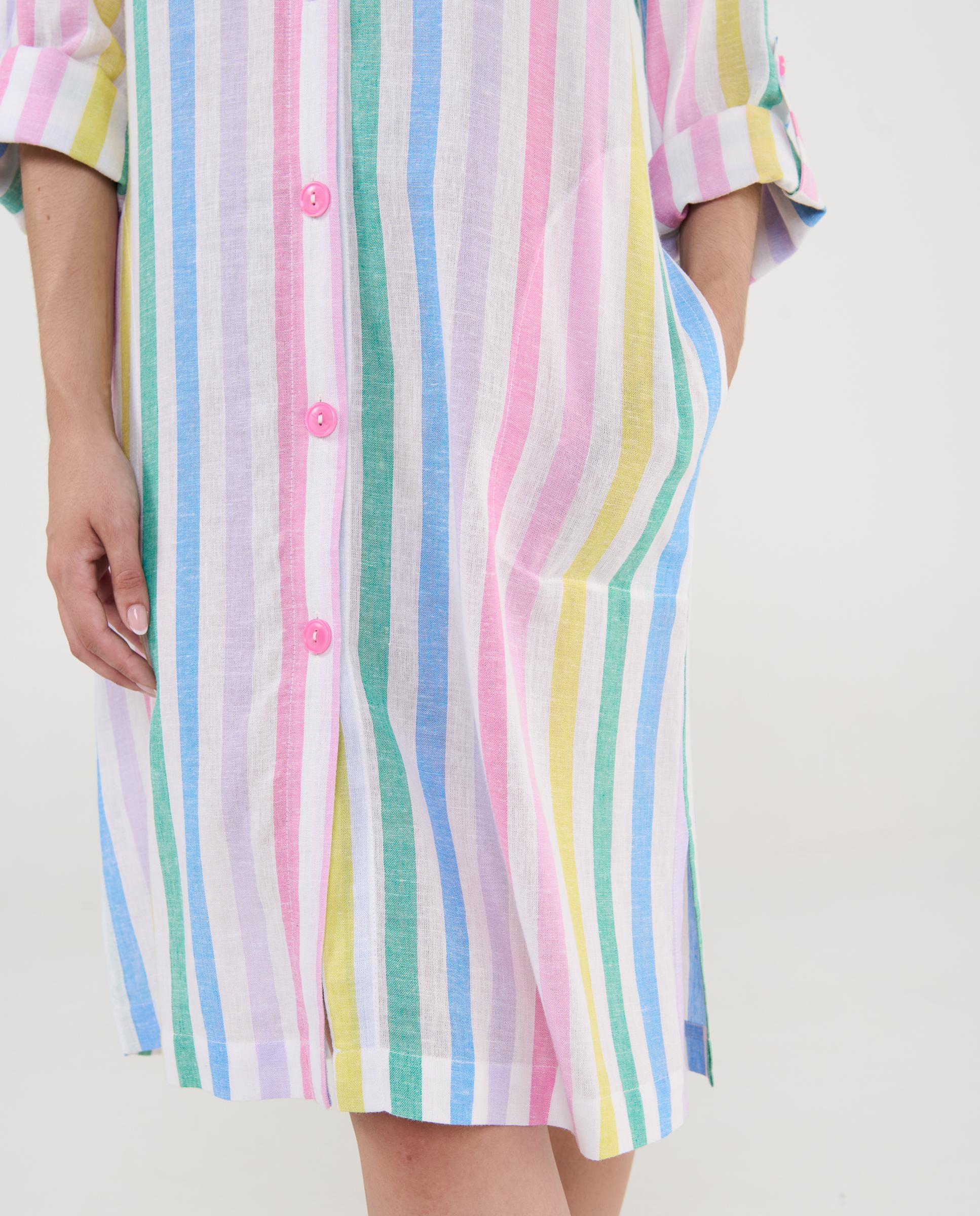 Vestido de Praia Curto com Botões Às Riscas Rosa / Branco-4