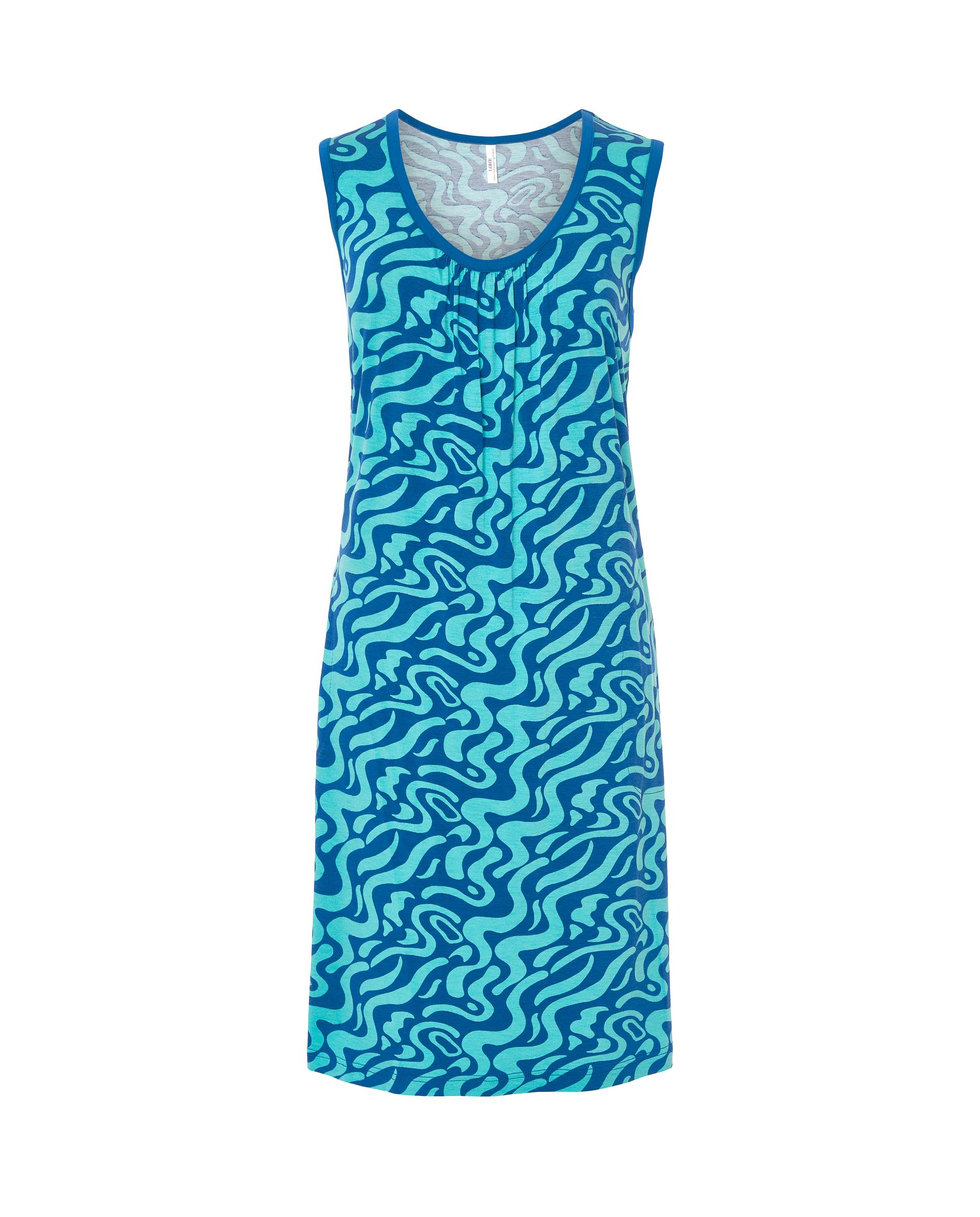 Vestido de Praia Curto sem Mangas Estampado Azul / Verde-3