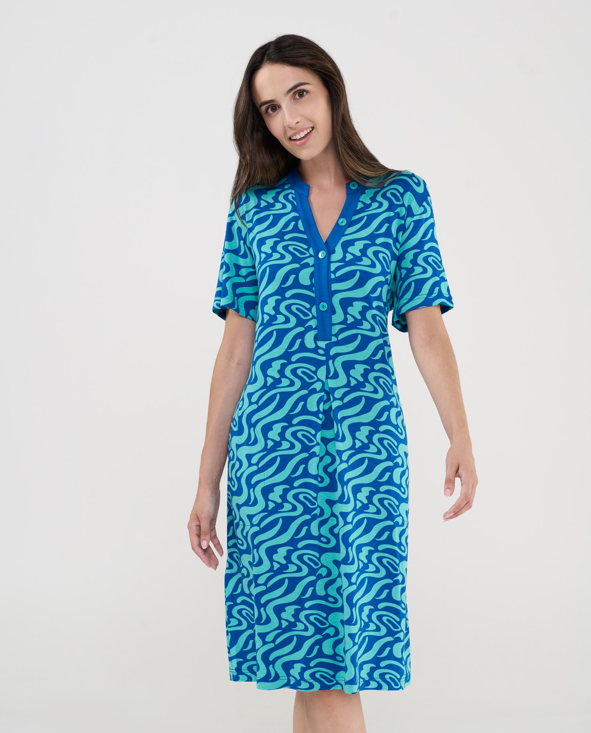 Imagem 0 de Vestido de Praia Curto de Manga Curta Estampado