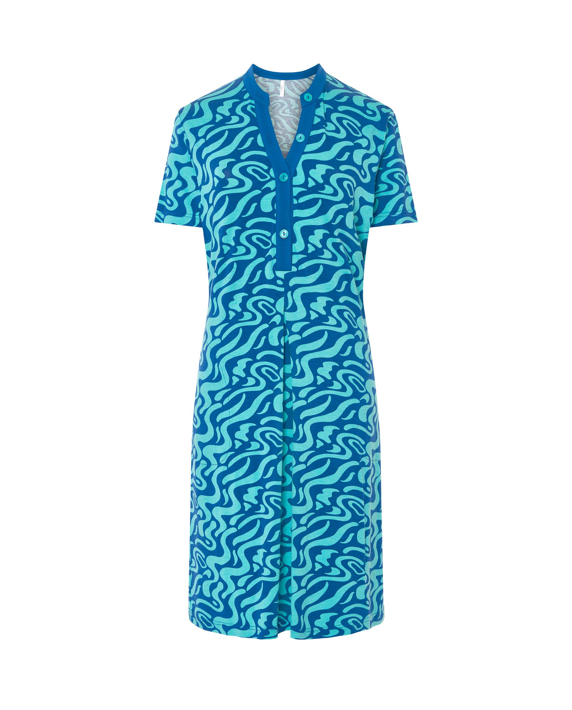 Vestido de Praia Curto de Manga Curta Estampado Azul / Verde-3