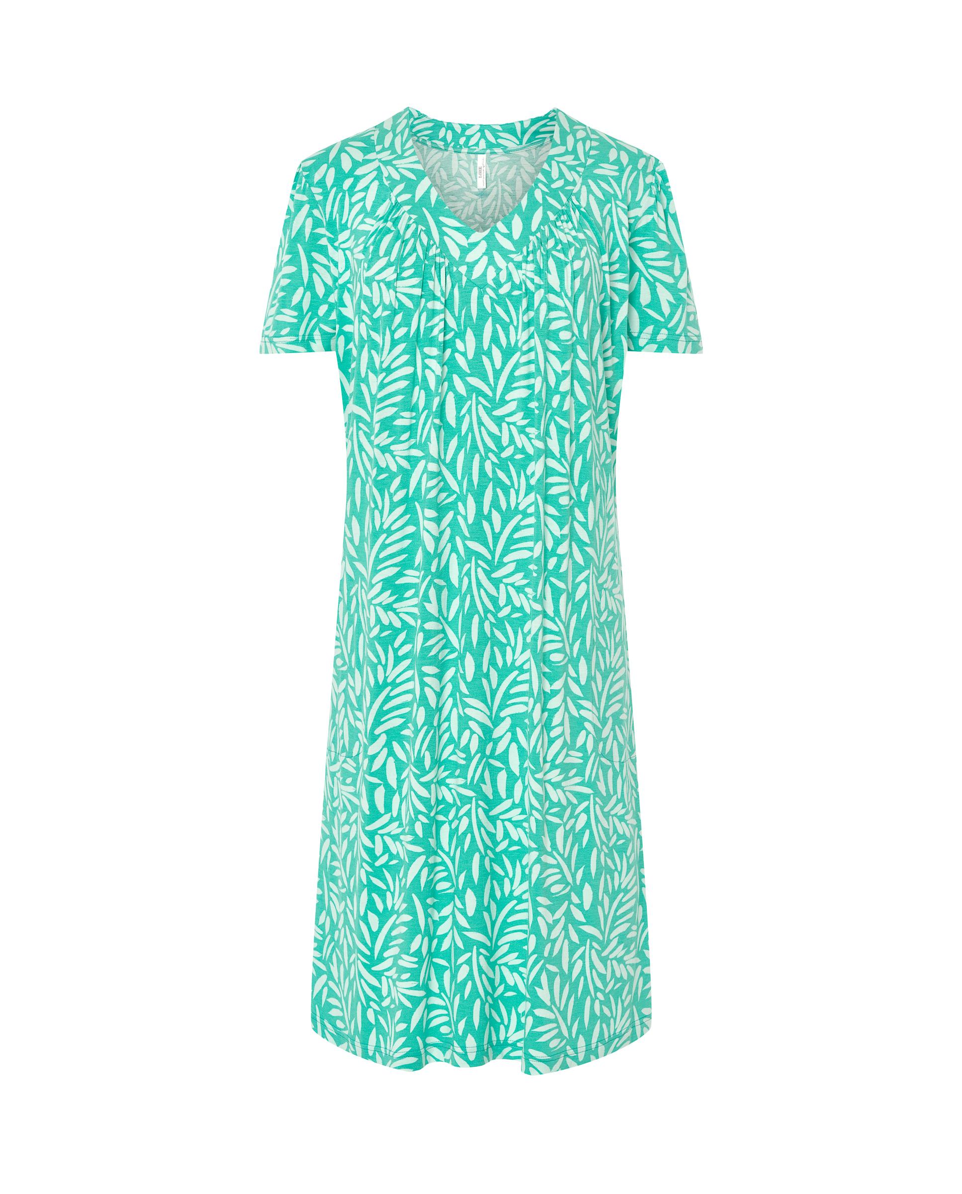 Vestido de Praia de Manga Curta Estampado Branco / Verde-3