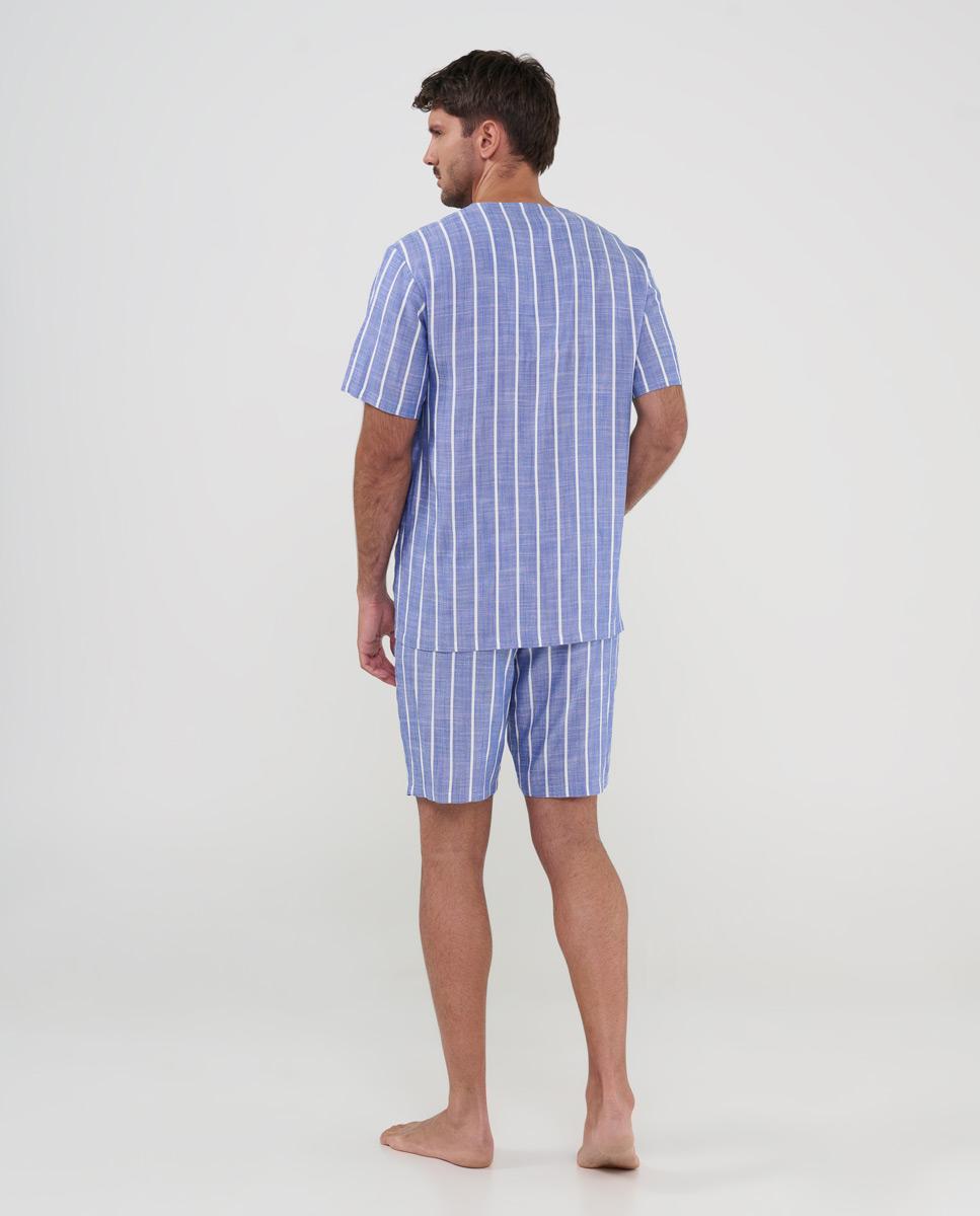 Pijama Curto com Botões Às Riscas Azul-2