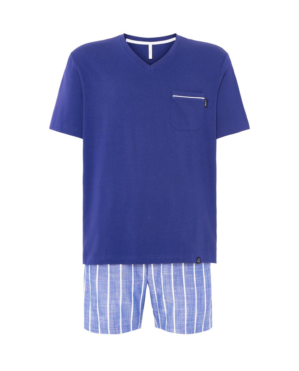 Pijama Curto Às Riscas Azul-3