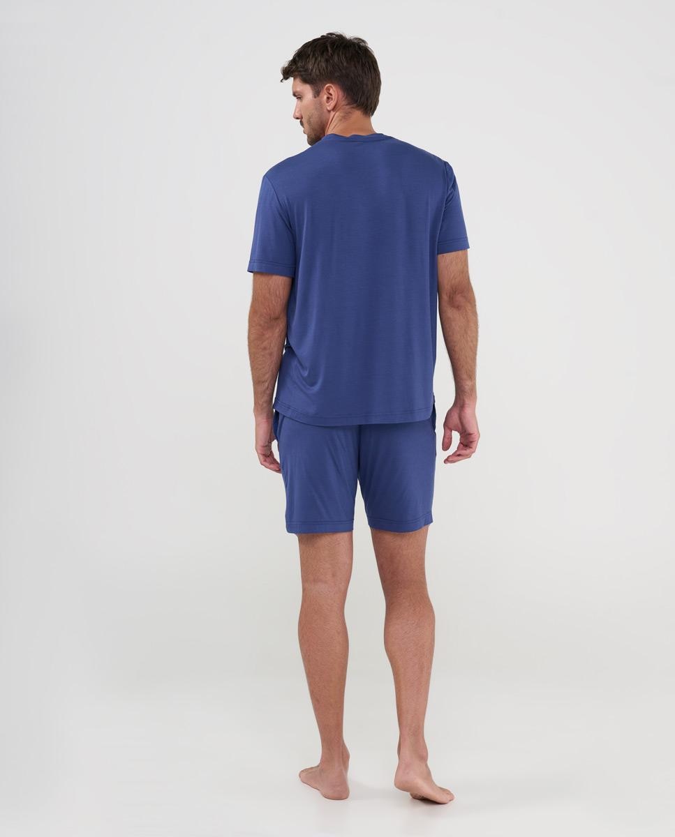 Pijama Curto com Gola em V Azul-marinho-2