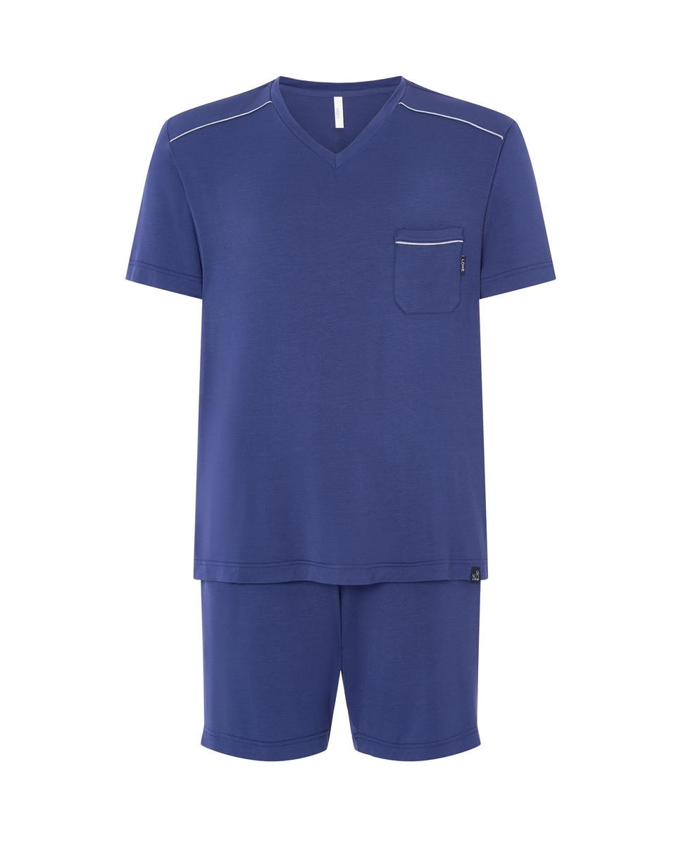Pijama Curto com Gola em V Azul-marinho-3