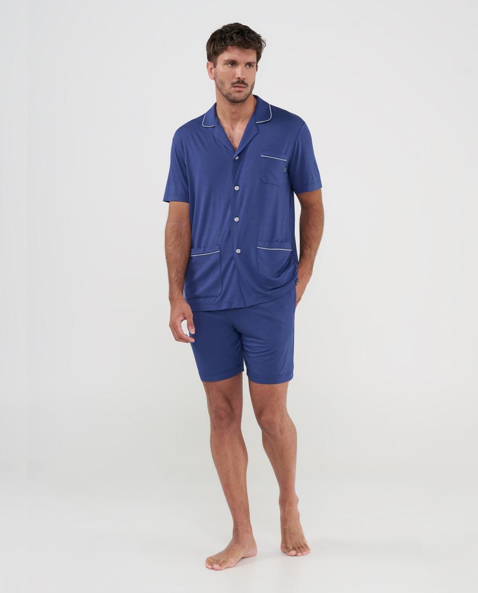Pijama Curto com Botões Azul-marinho-1