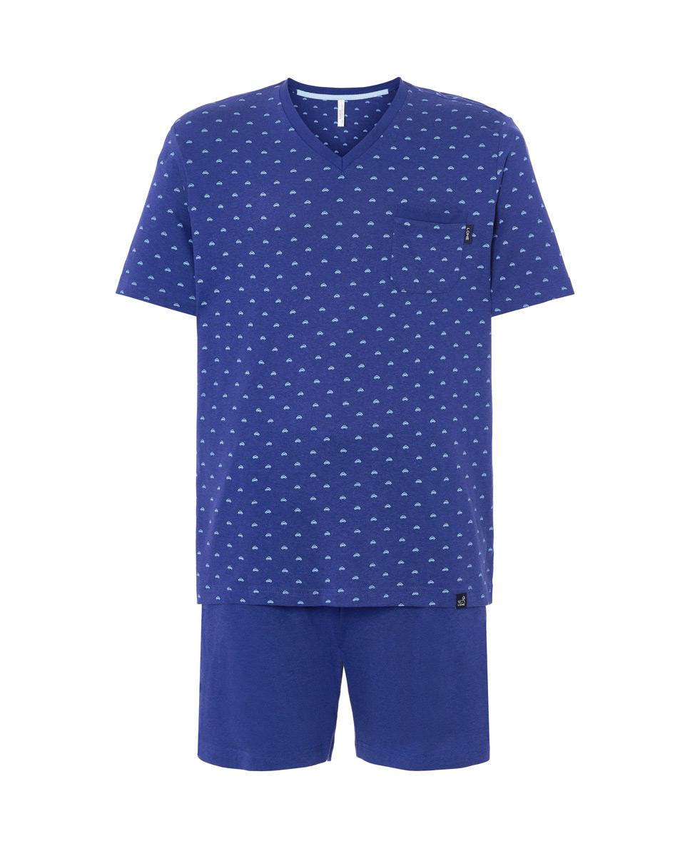 Pijama Curto Estampado Azul-3