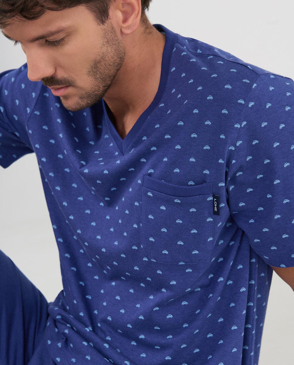 Pijama Curto Estampado Azul-4