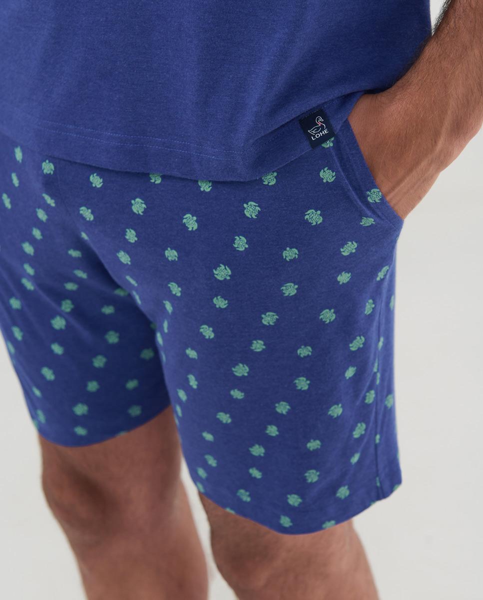 Pijama Curto Estampado Azul-4