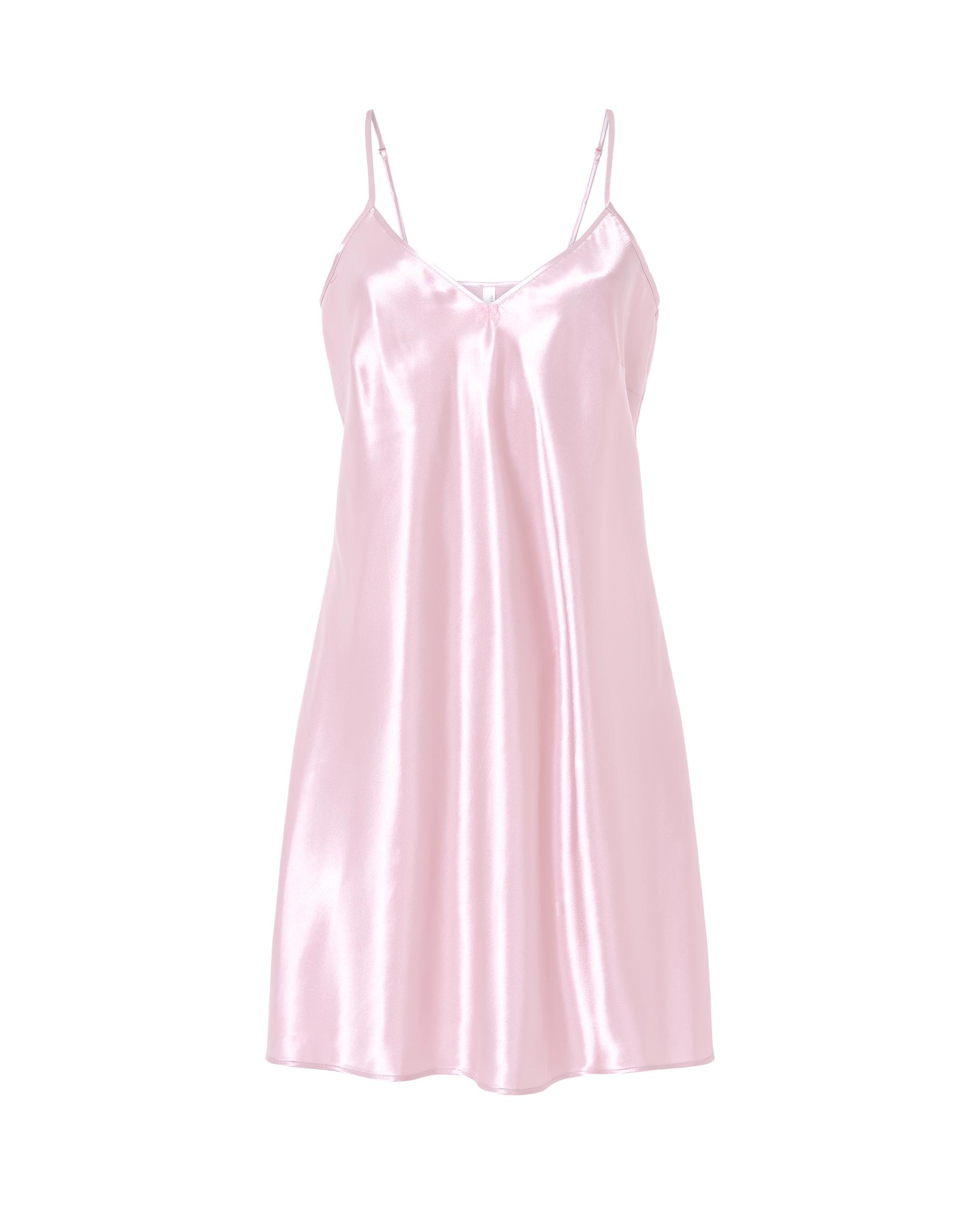Robe Curto de Cetim Liso com Gola em V e Alças Rosa-pastel-3