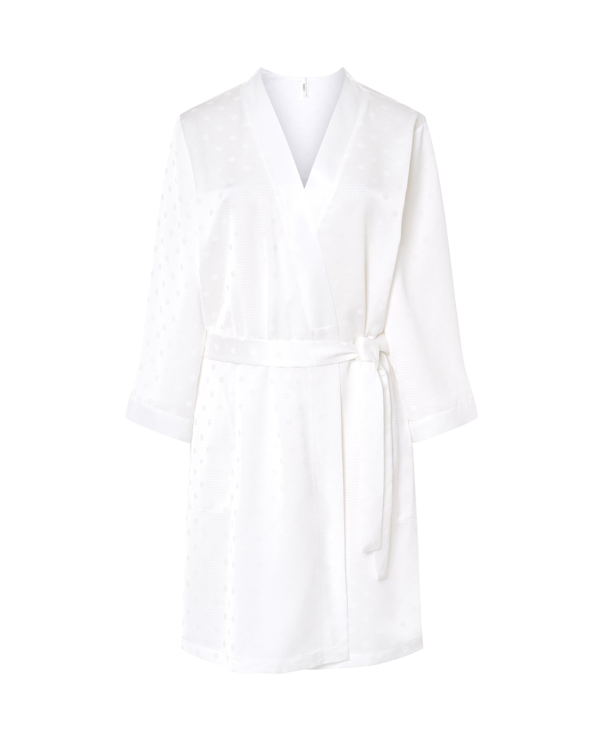 Robe Curto de Manga Comprida em Cetim com Bolinhas Marfim-3