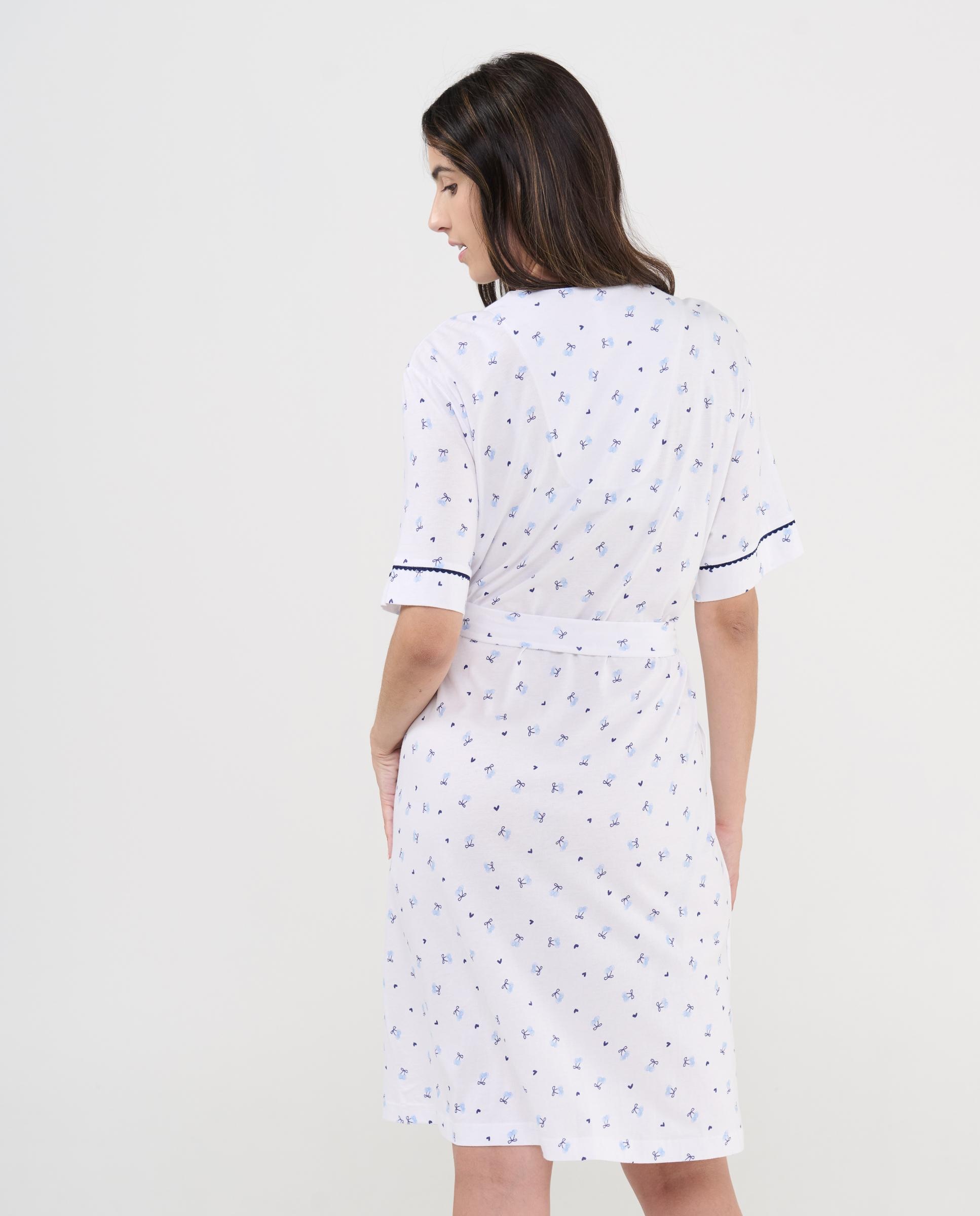 Robe Curto com Vivo com Estampado Azul / Branco-2