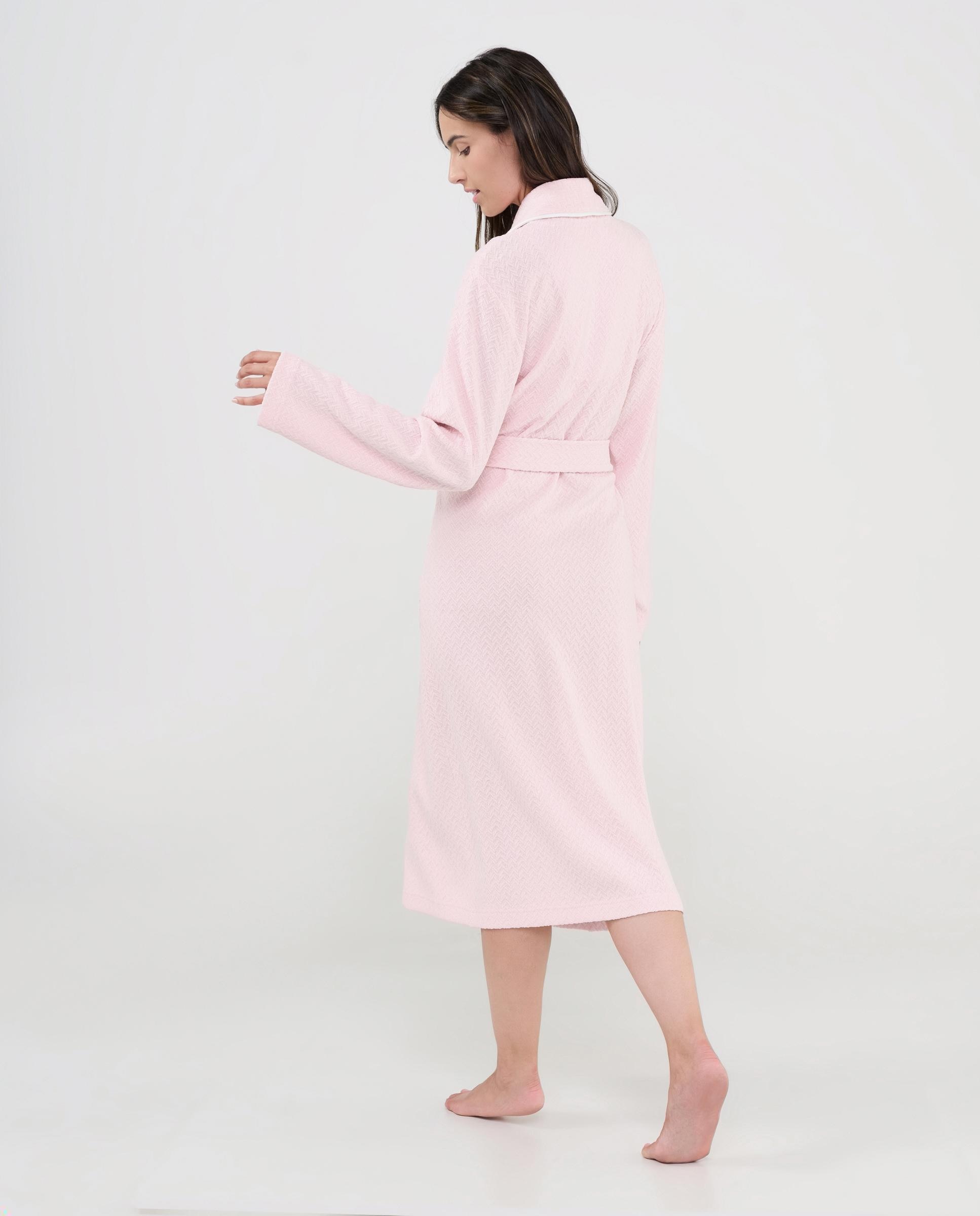 Robe Comprido de Lingerie Cruzado de Manga Comprida Jacquard Rosa-claro-2