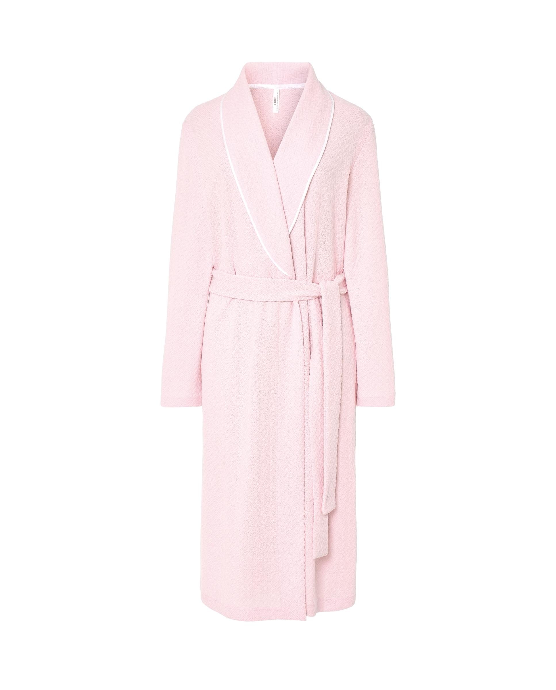 Robe Comprido de Lingerie Cruzado de Manga Comprida Jacquard Rosa-claro-3