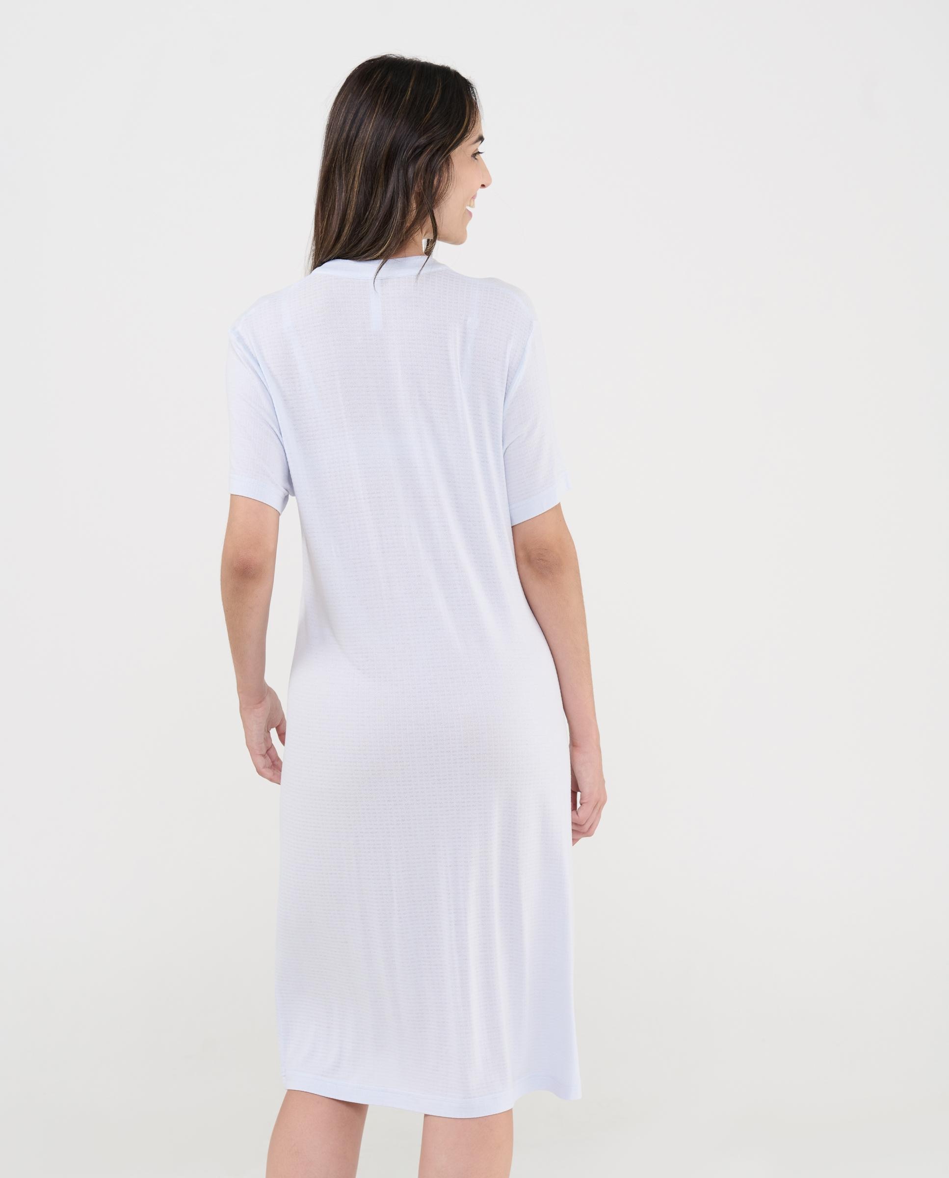 Robe Interior de Manga Curta com Gola e Botões Azul-celeste-2