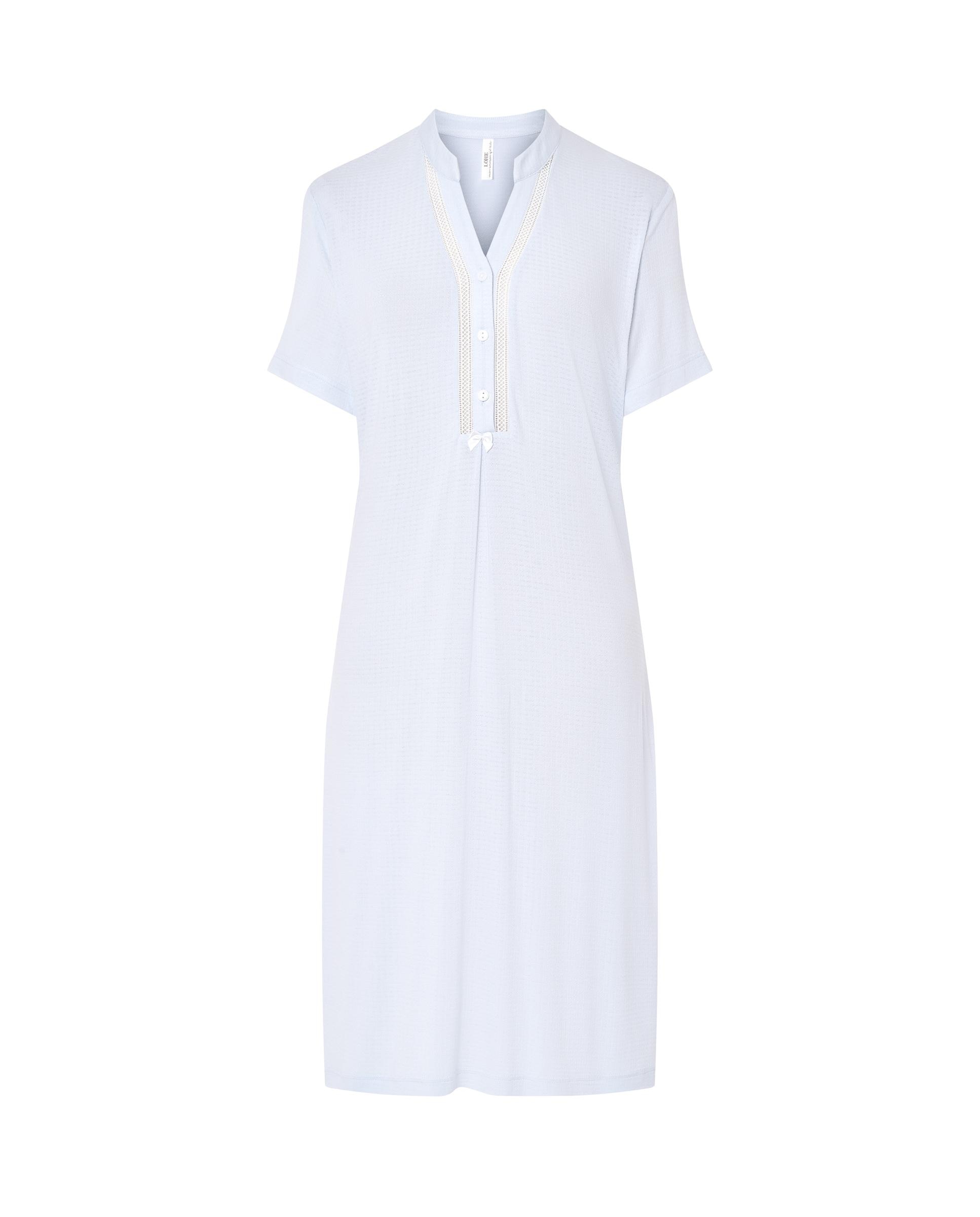 Robe Interior de Manga Curta com Gola e Botões Azul-celeste-3