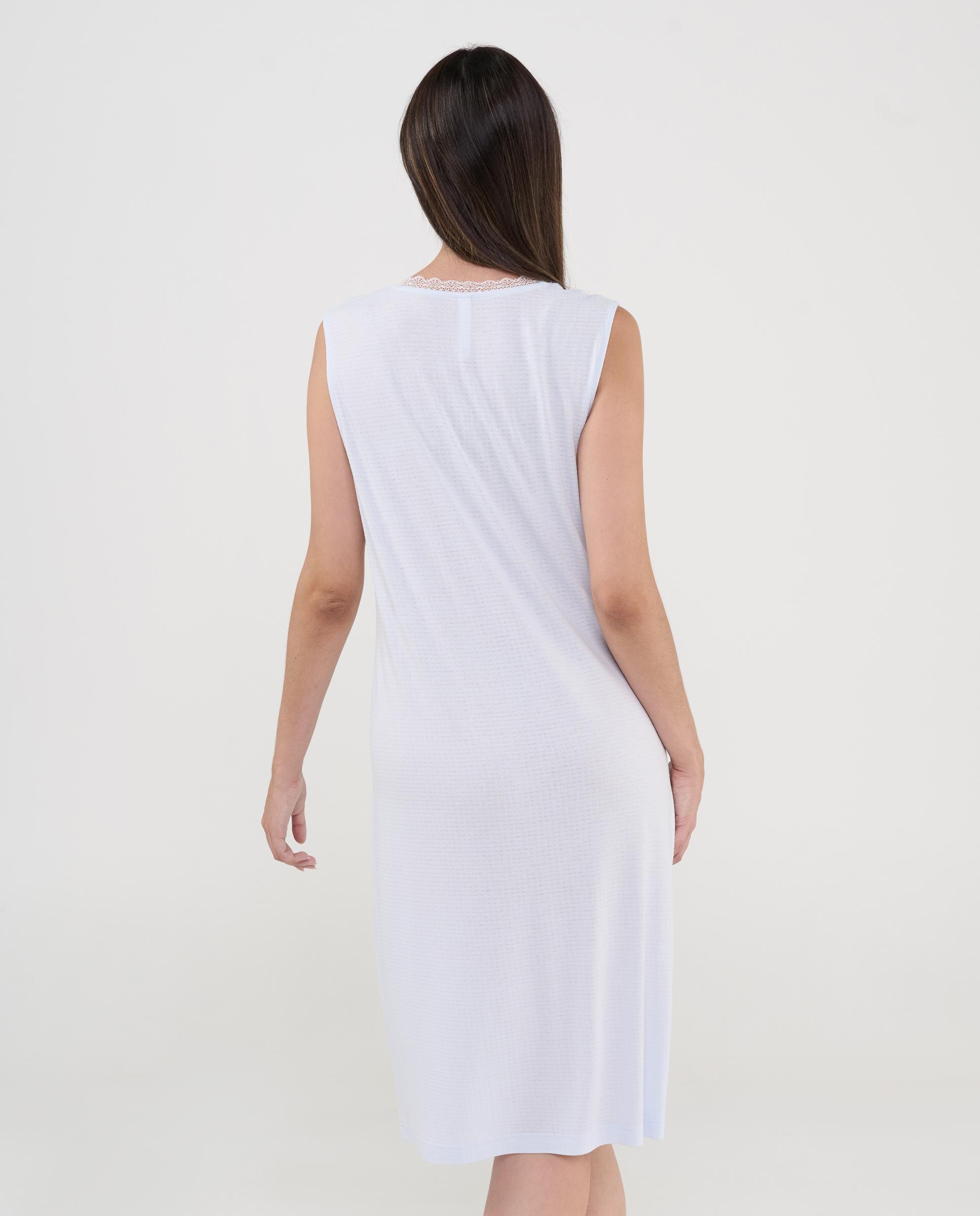 Robe Curto sem Mangas com Gola de Botões e Renda Branco-2