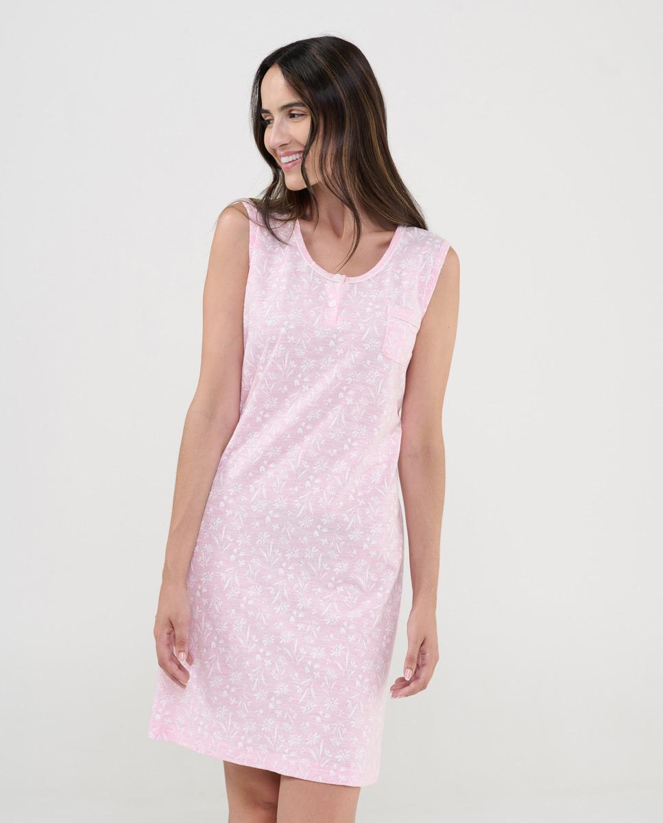 Imagem 0 de Robe Curto sem Mangas Rosa Estampado