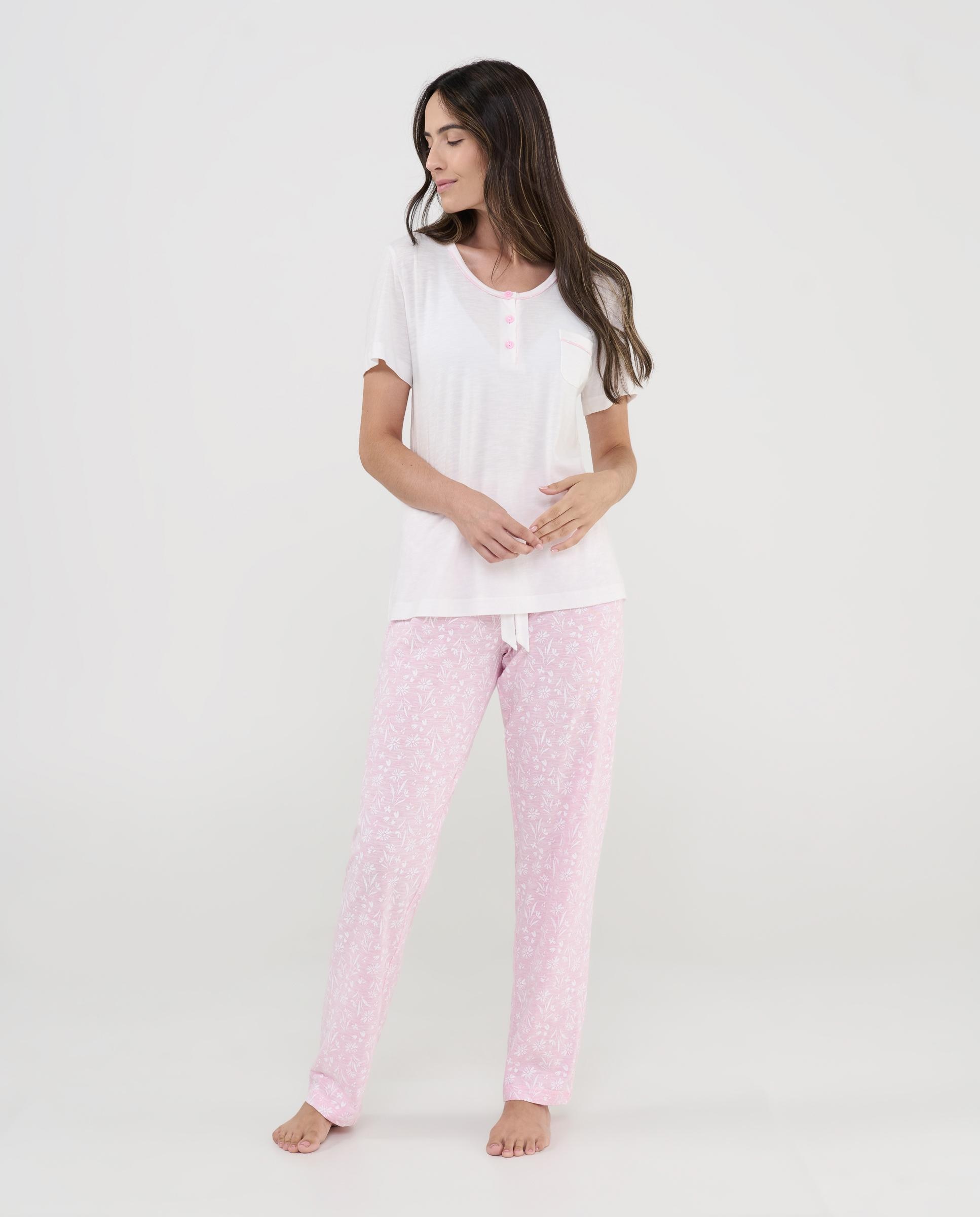 Imagem 0 de Pijama Completo Comprido de Malha Estampado