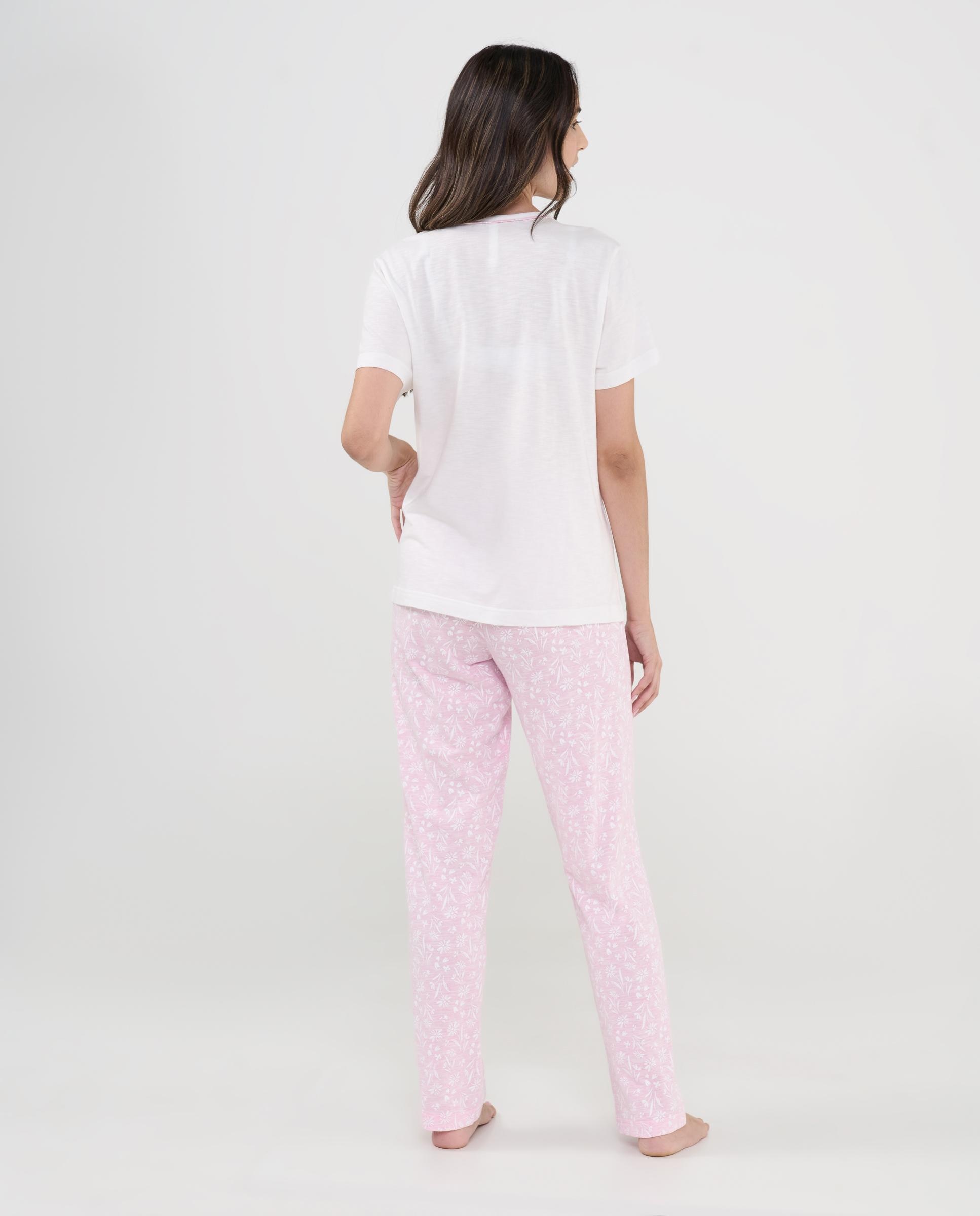 Pijama Completo Comprido de Malha Estampado Rosa / Branco-2