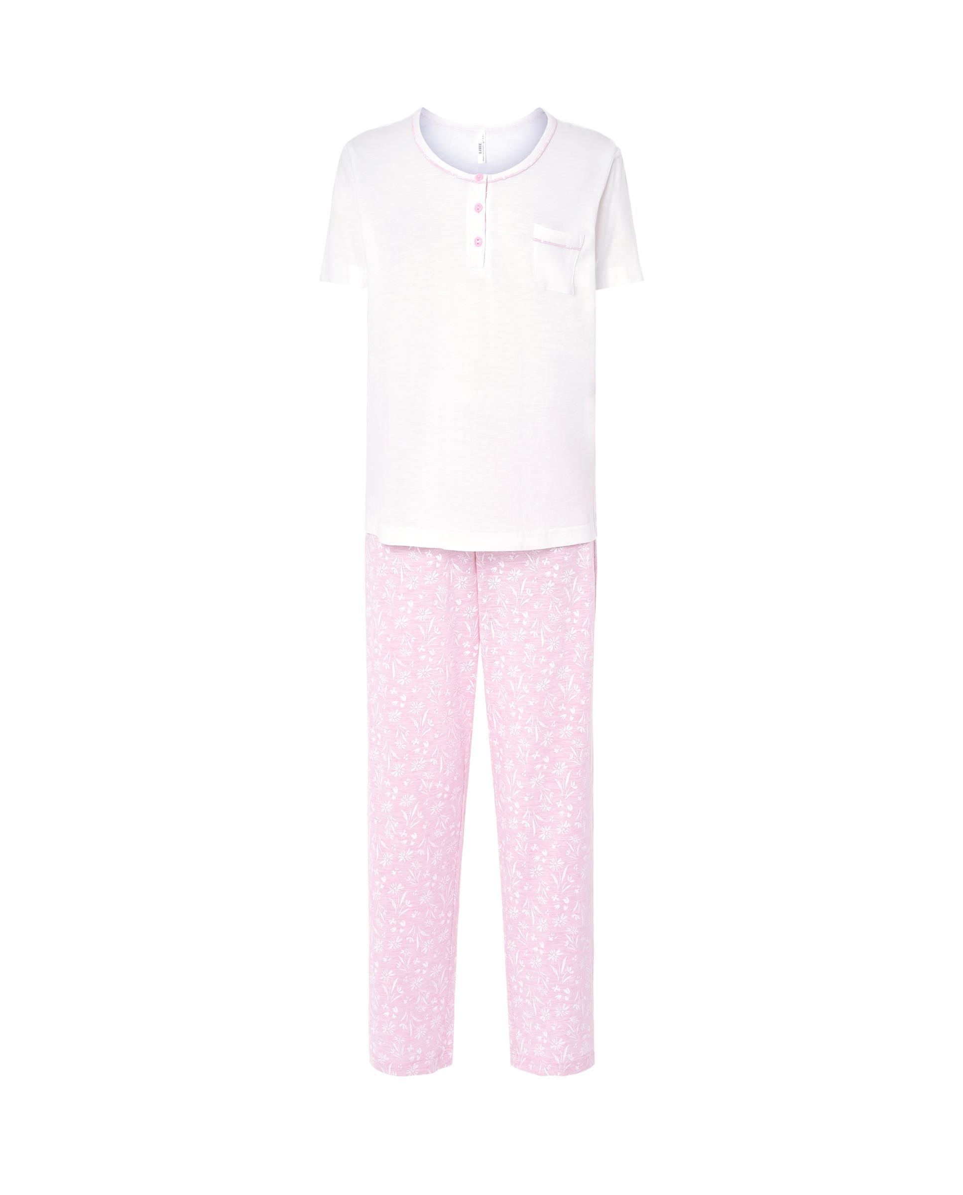 Pijama Completo Comprido de Malha Estampado Rosa / Branco-3