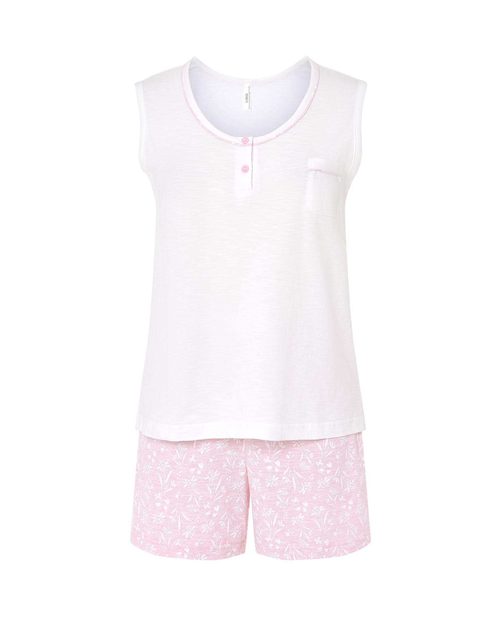 Pijama Completo Curto com Estampado Rosa / Branco-3