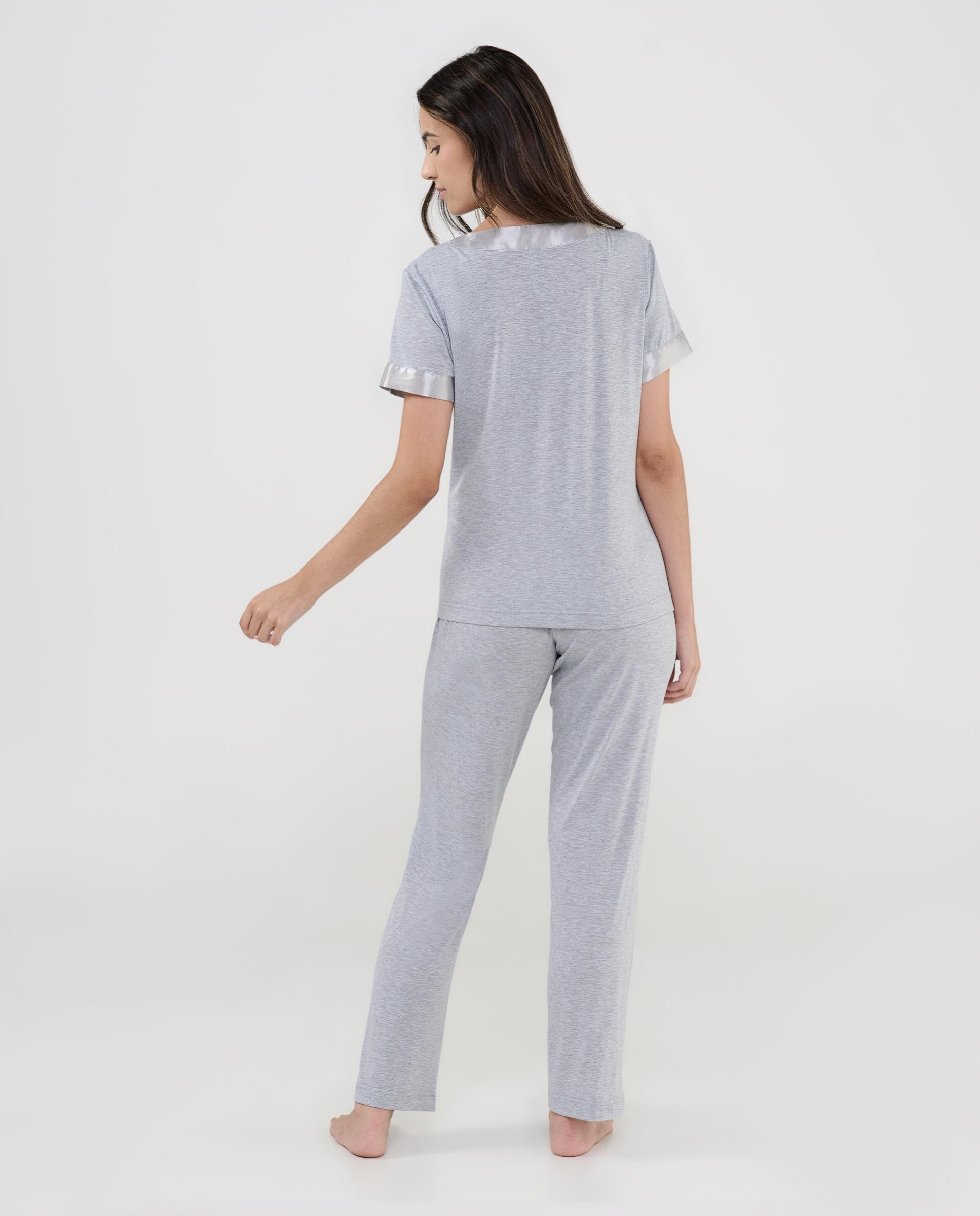 Pijama Completo Comprido Liso Cinzento-2