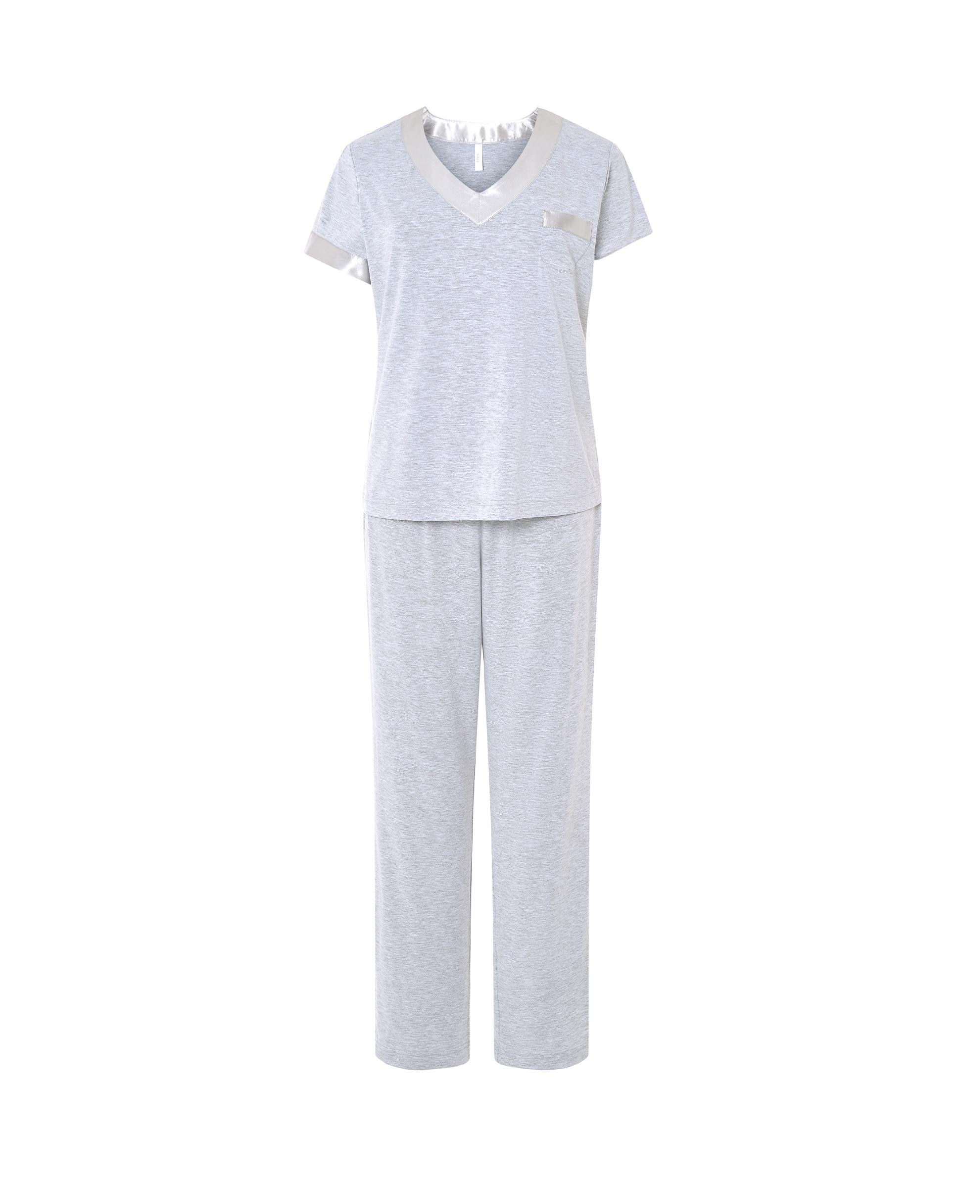 Pijama Completo Comprido Liso Cinzento-3